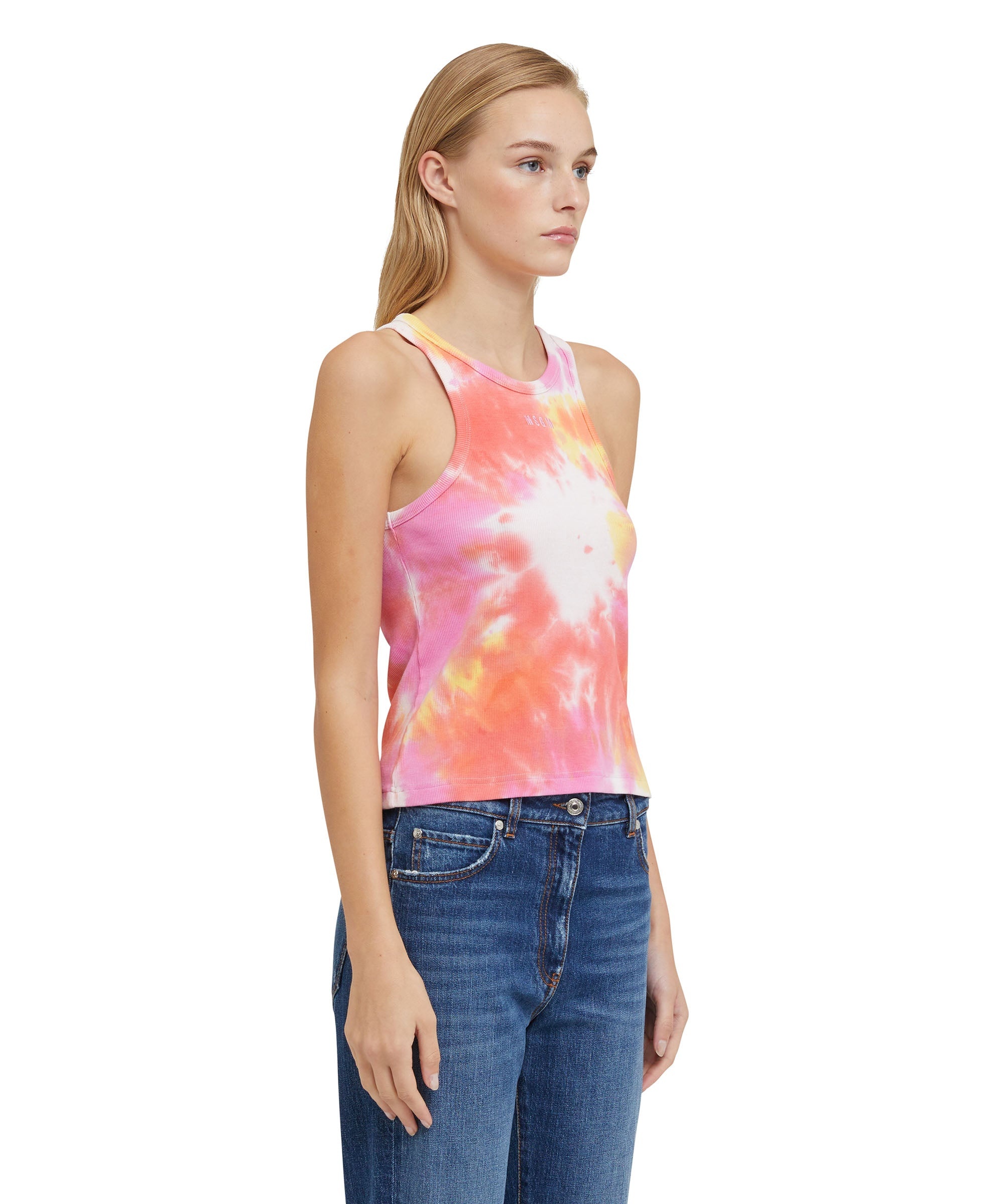 Ribbed jersey tank top with tie-dye treatment - 4