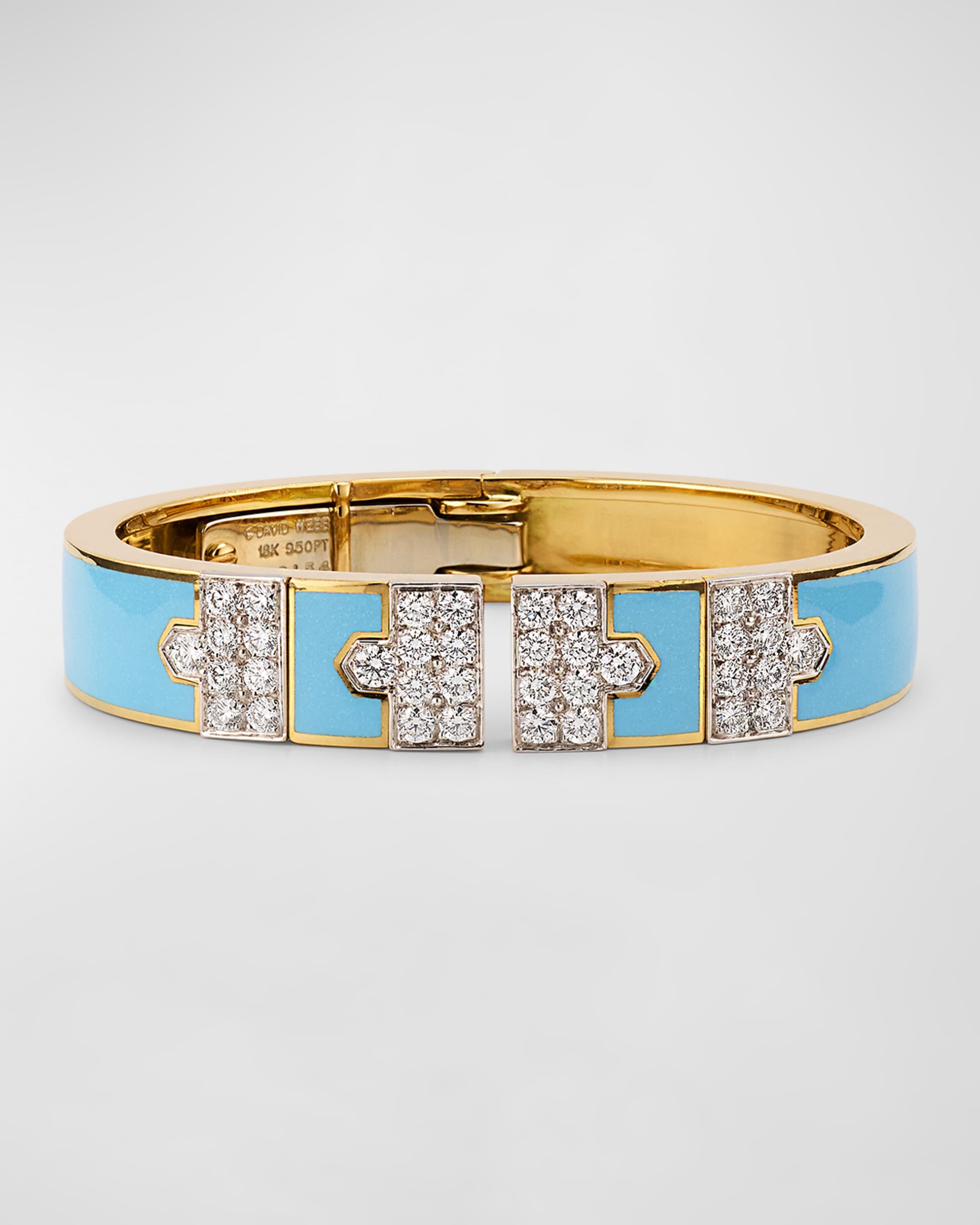18K Yellow Gold and Platinum Lane Bracelet with Light Blue Enamel - 1