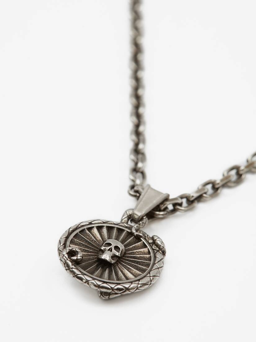 Snake Medallion Coin Necklace in Antique Silver - 3