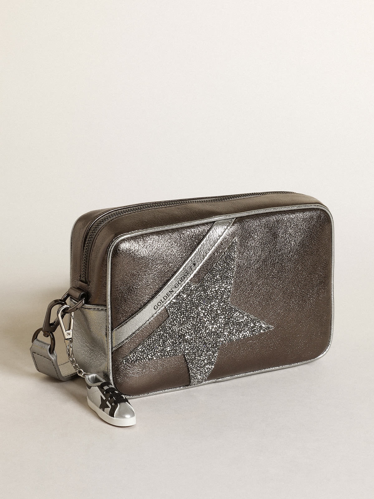 Star Bag in silver and anthracite-gray laminated leather with Swarovski crystal star - 5