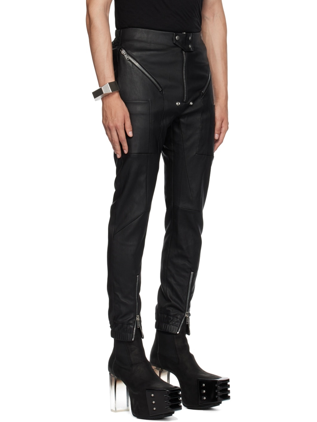 Black Easy Strobe Leather Pants - 2
