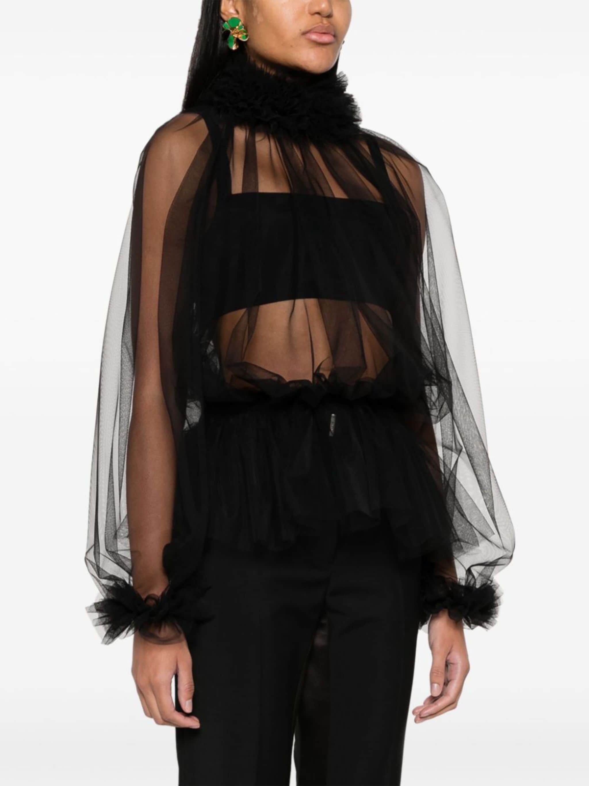 ruffle-trim tulle blouse - 3