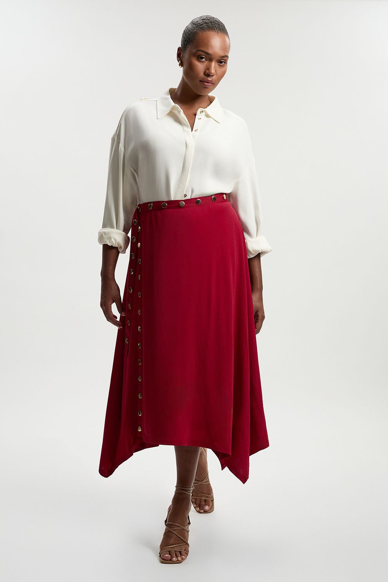Plus Size Drapey Crepe Hanky Hem Eyelet Detail Maxi Skirt 1