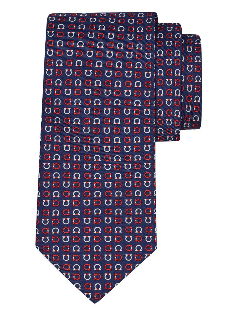 FERRAGAMO Silk Tie with Gancini Print outlook