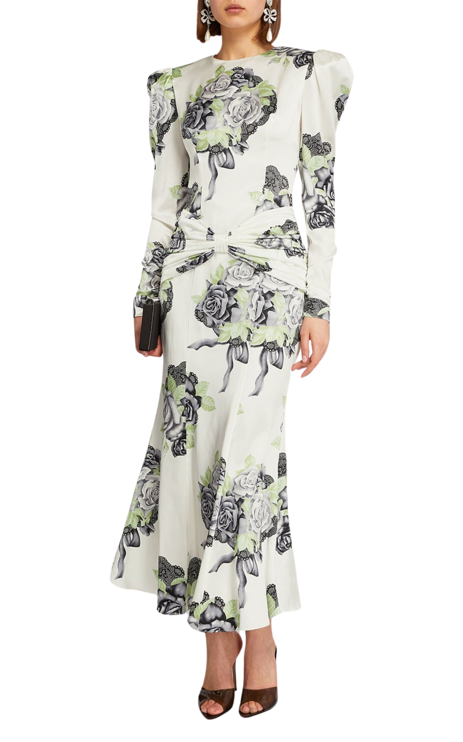 Silk Satin Rose Print Midi Dress - 2