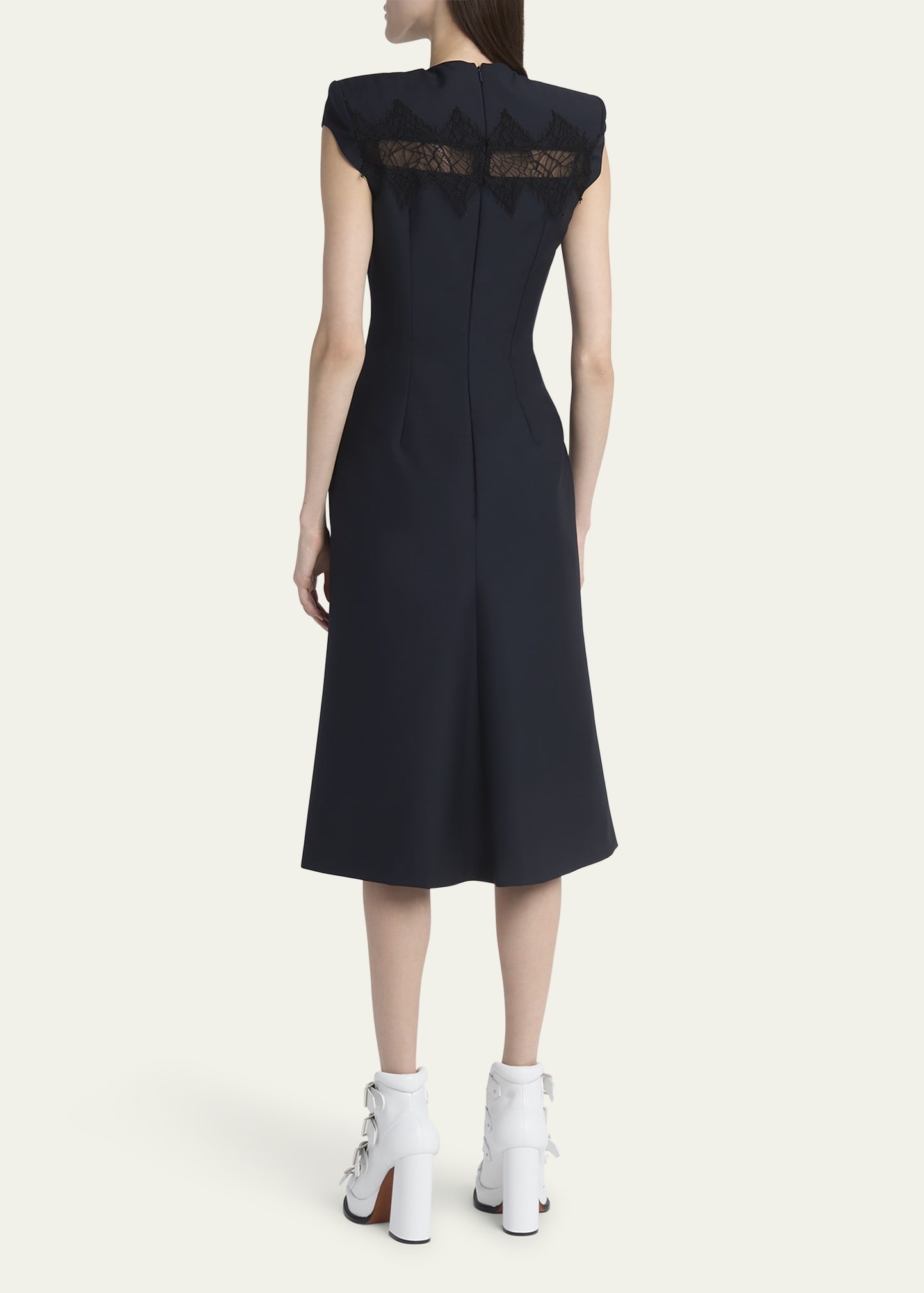 Spider Lace Cap-Sleeve Wool Mohair Midi Dress - 3