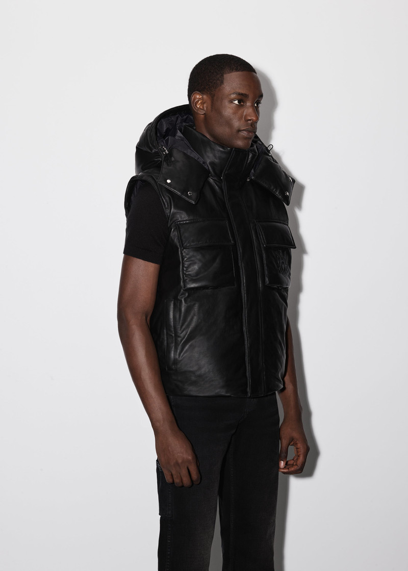 HOODED LEATHER DOWN GILET 4