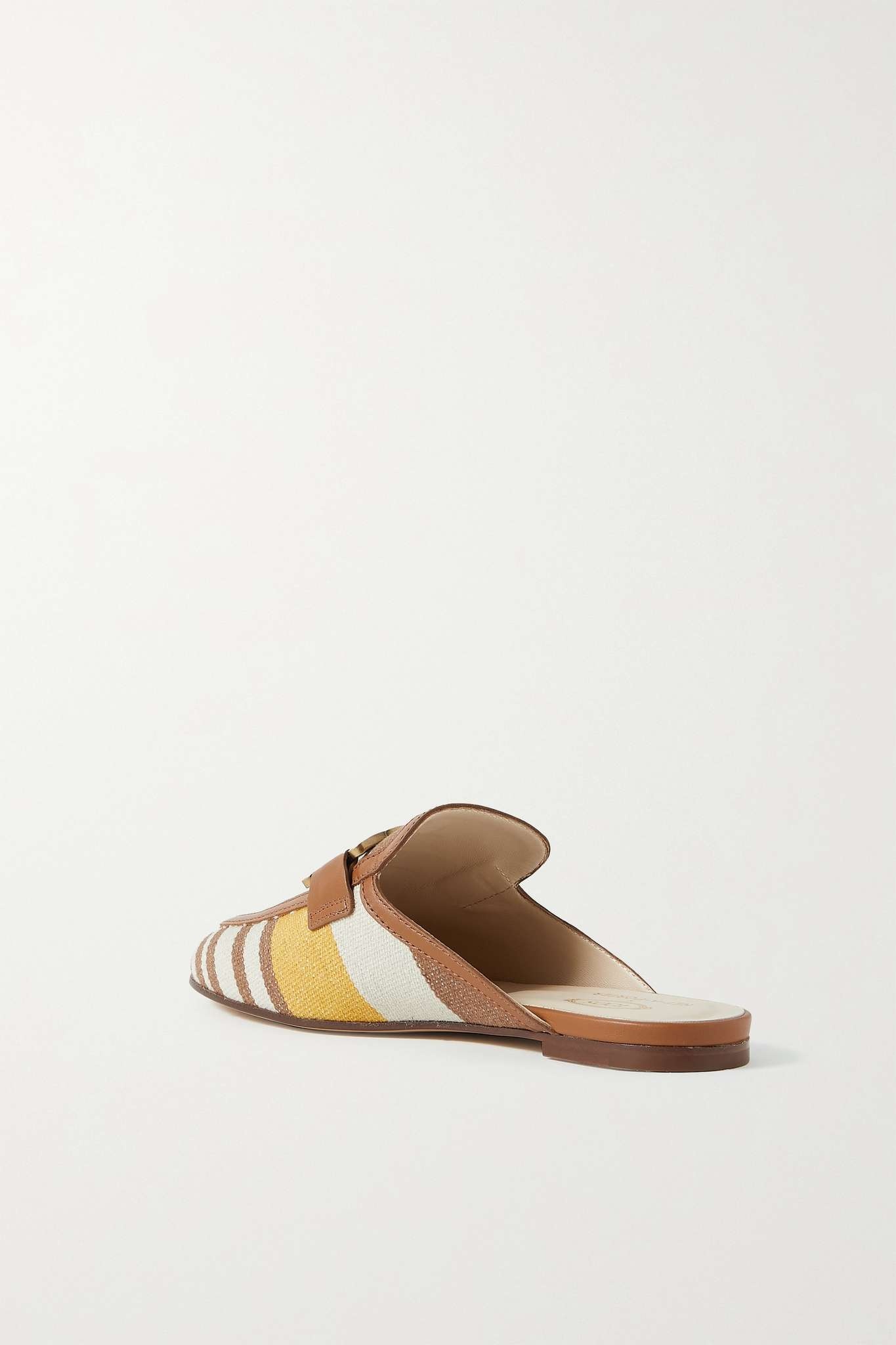 Embellished leather-trimmed striped canvas slippers - 3