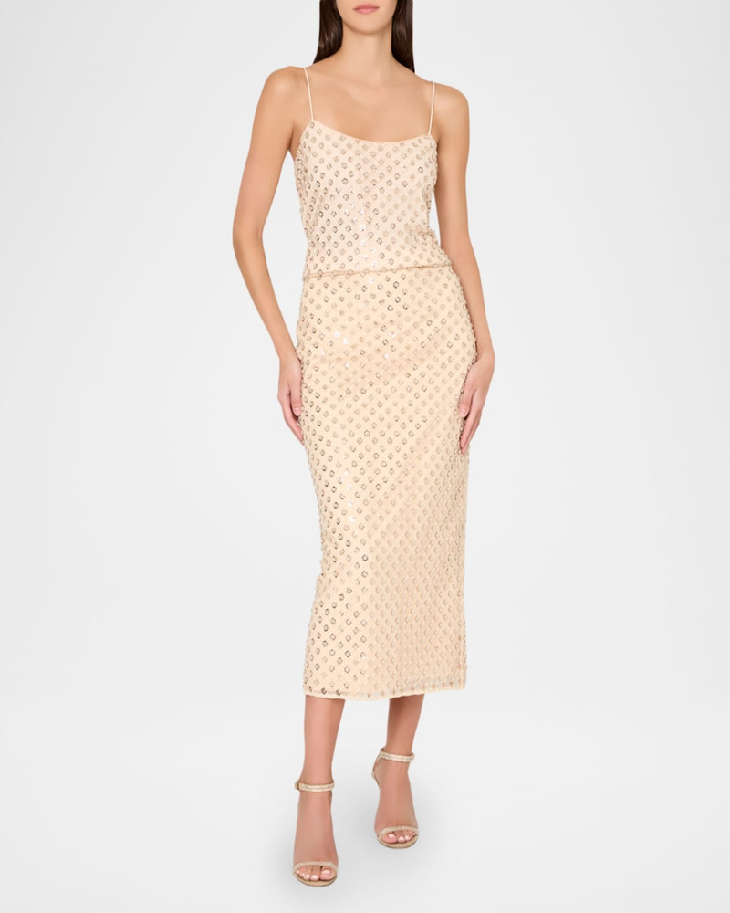 MILLY Rosemary Sequin Embroidered Midi Skirt outlook