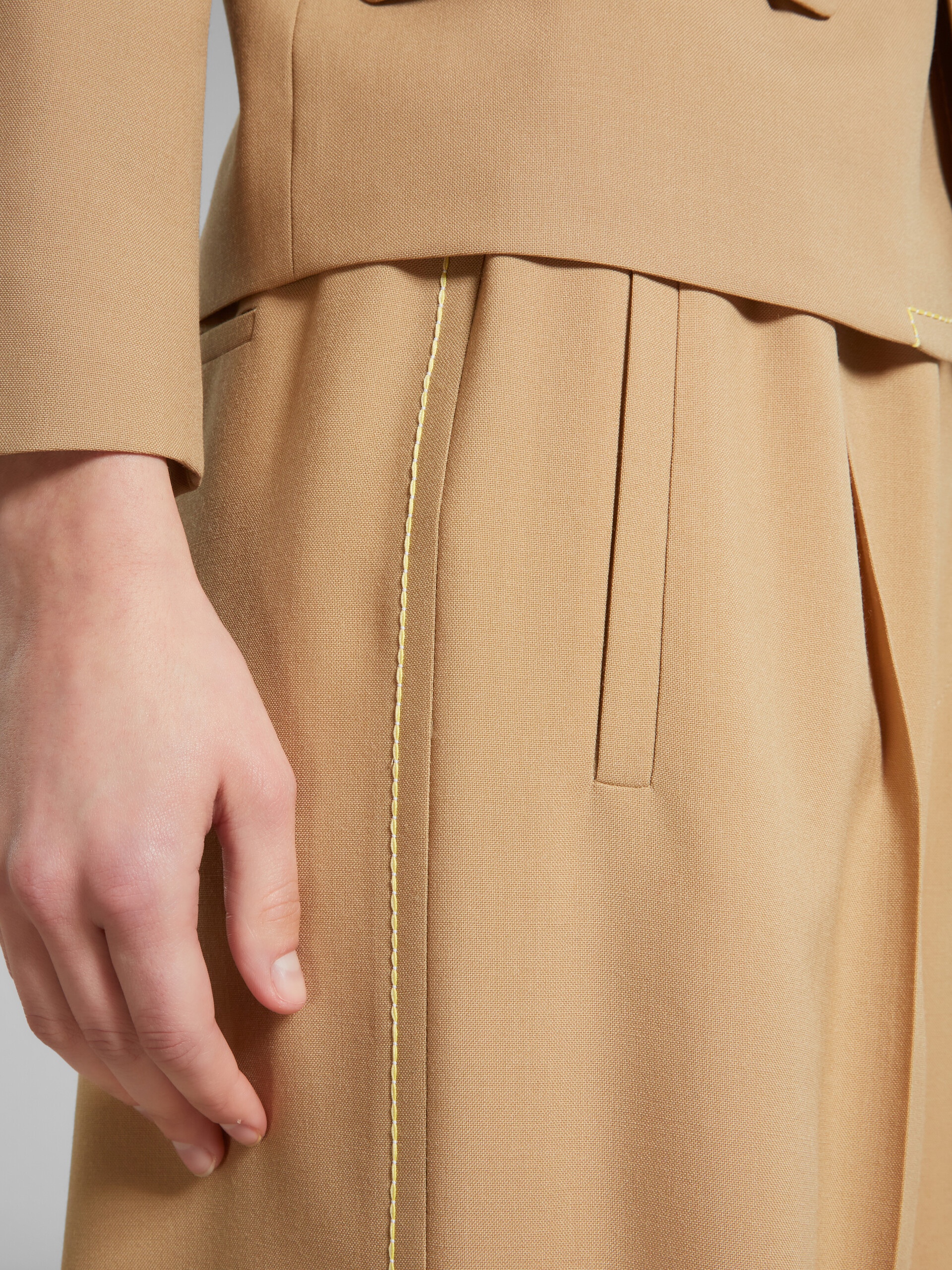 BEIGE FLARED WOOL TROUSERS WITH LOGO WAIST - 5