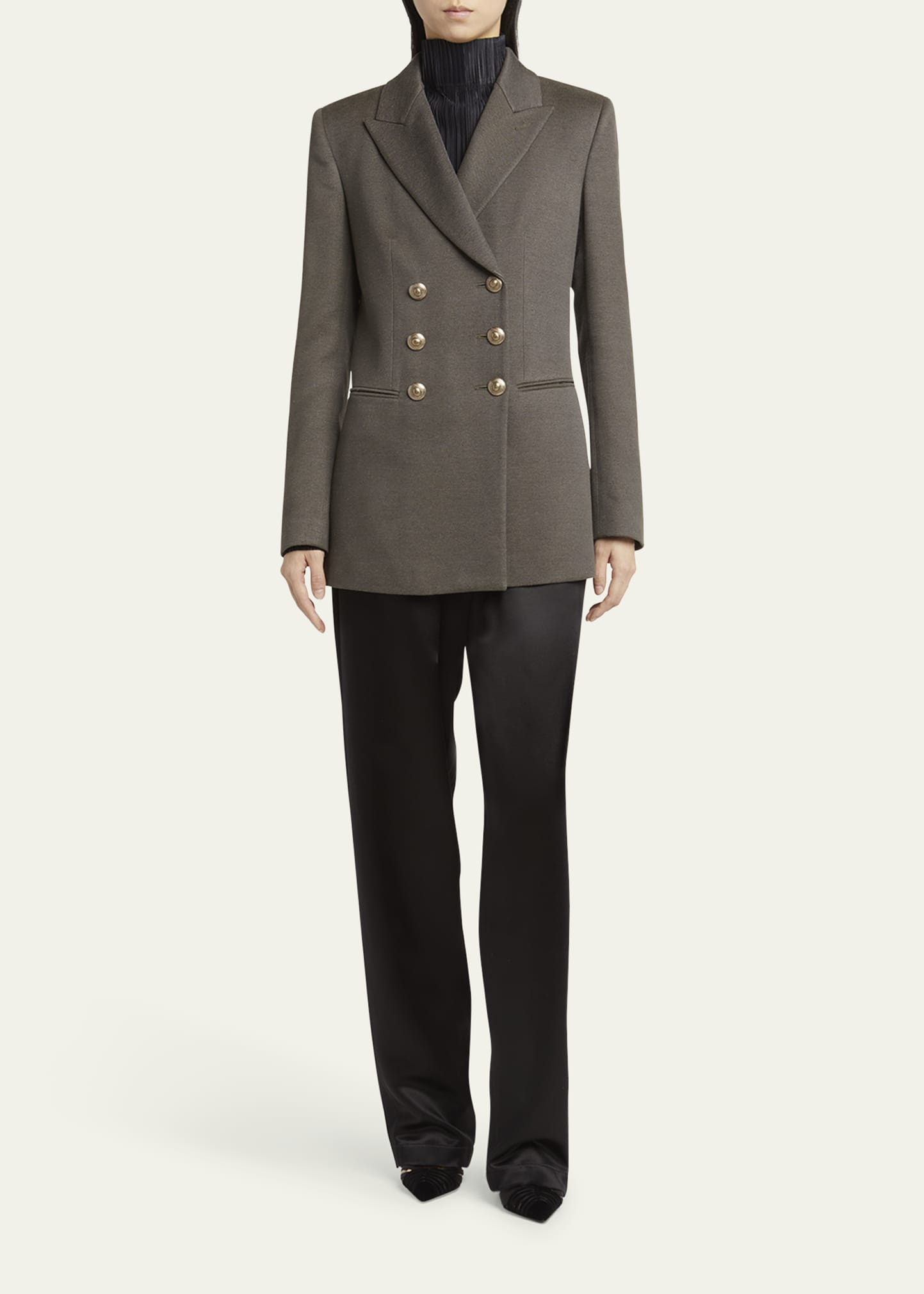 Silk Cotton Double-Breasted Blazer - 2