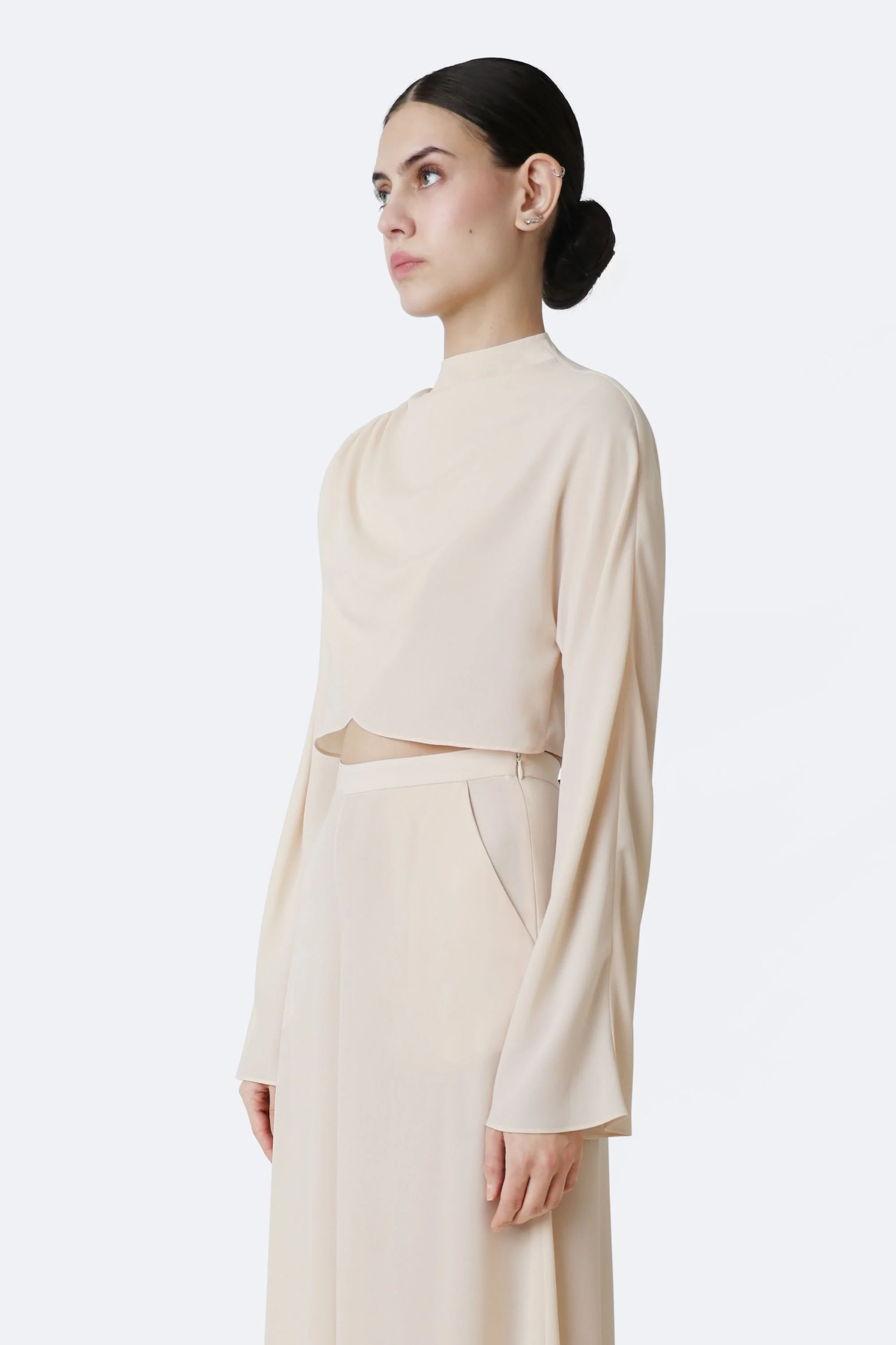Georgette Draped Neck Dolman Top - 1