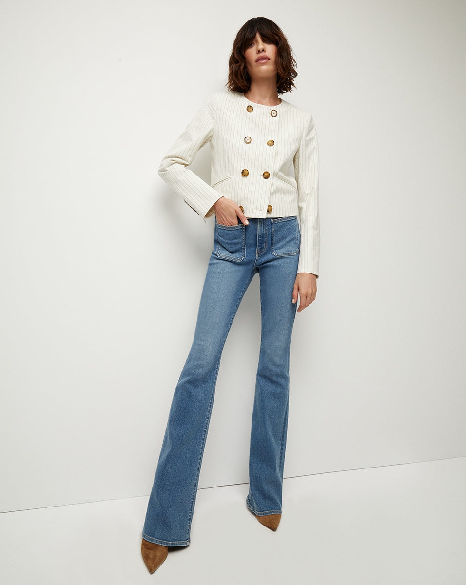 WINSLOW PINSTRIPED COLLARLESS JACKET - 13