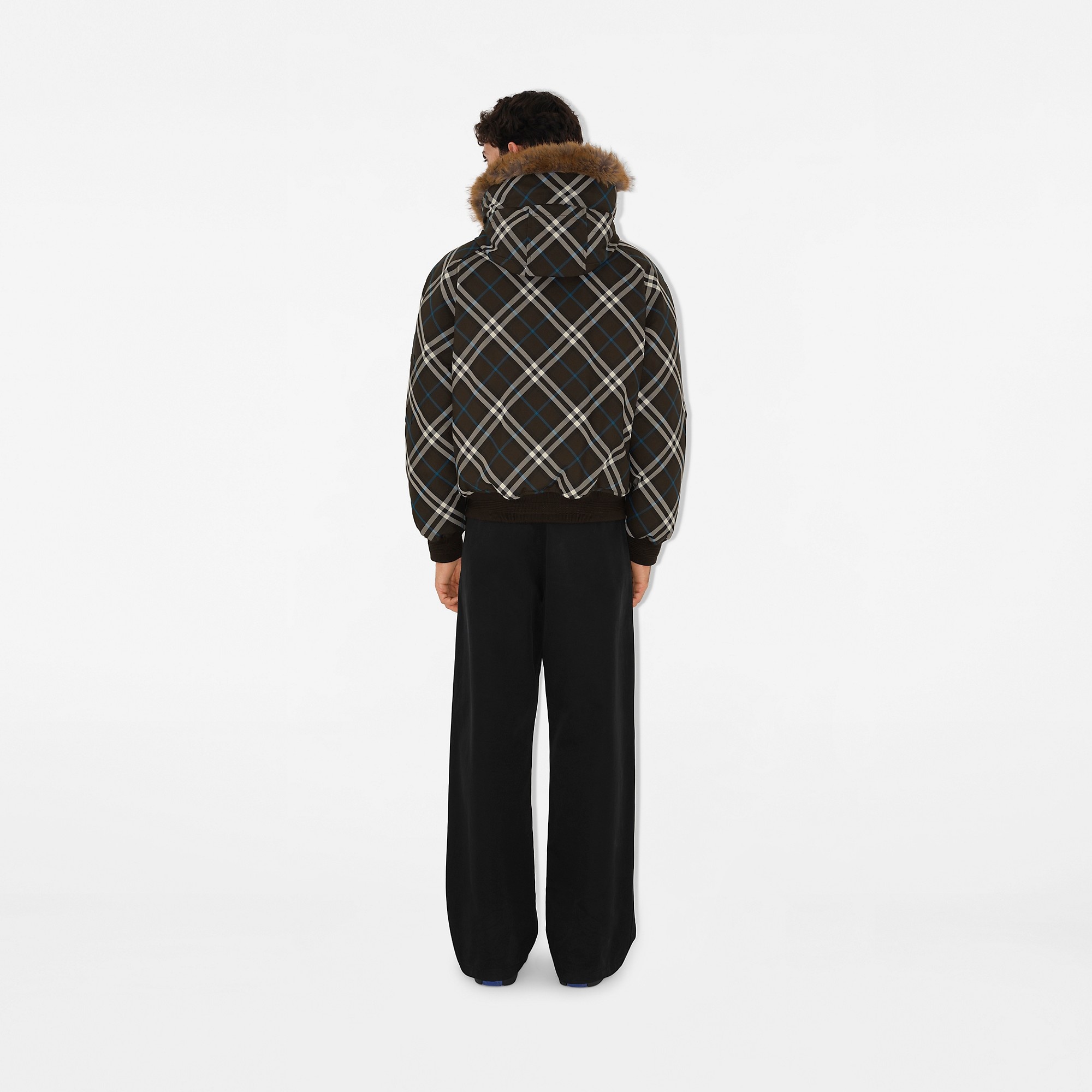 Faux Fur Trim Check Bomber Jacket - 4