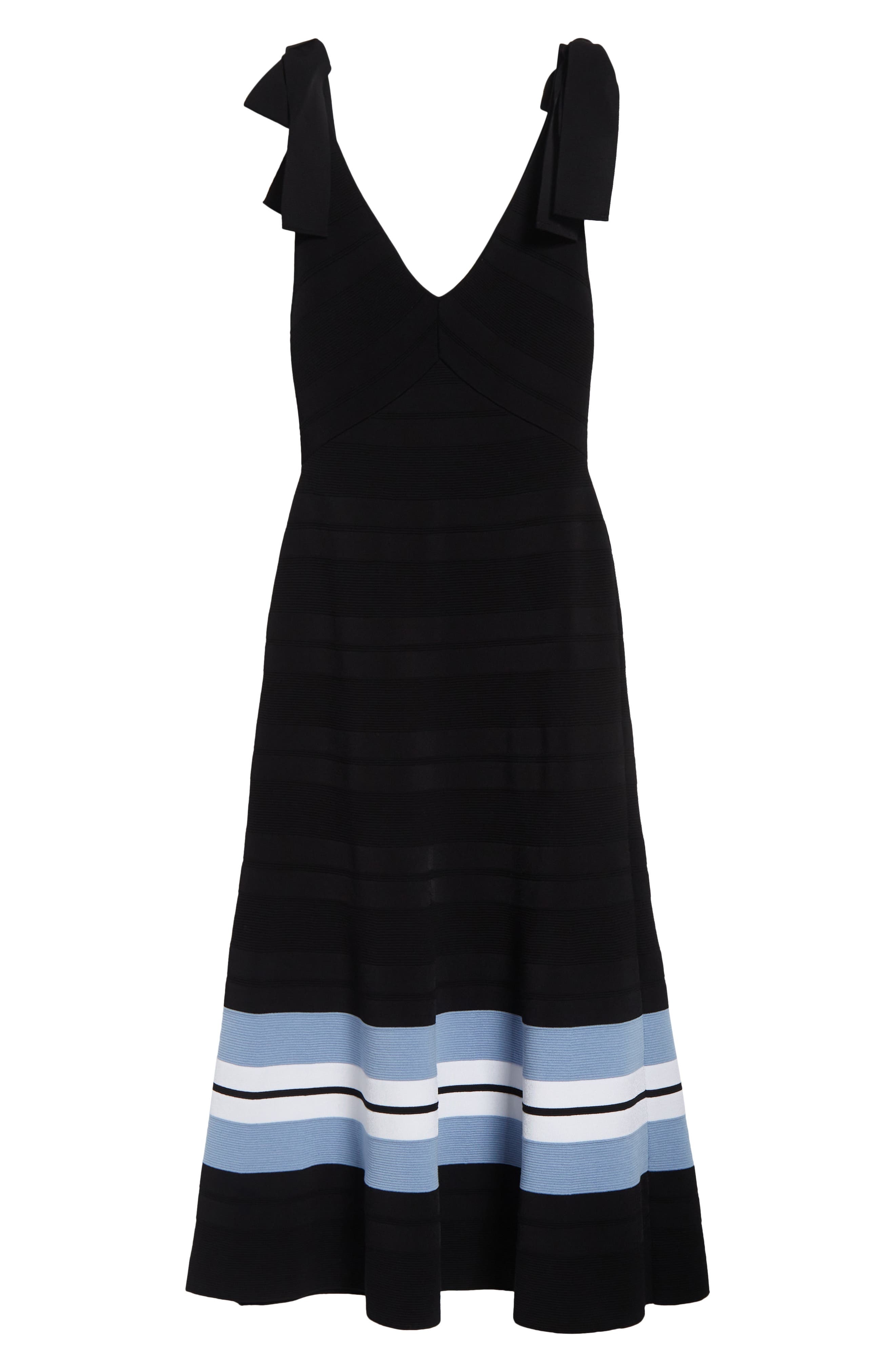 Carolina Herrera Tie Shoulder Fit & Flare Dress in Black Multi at Nordstrom - 5