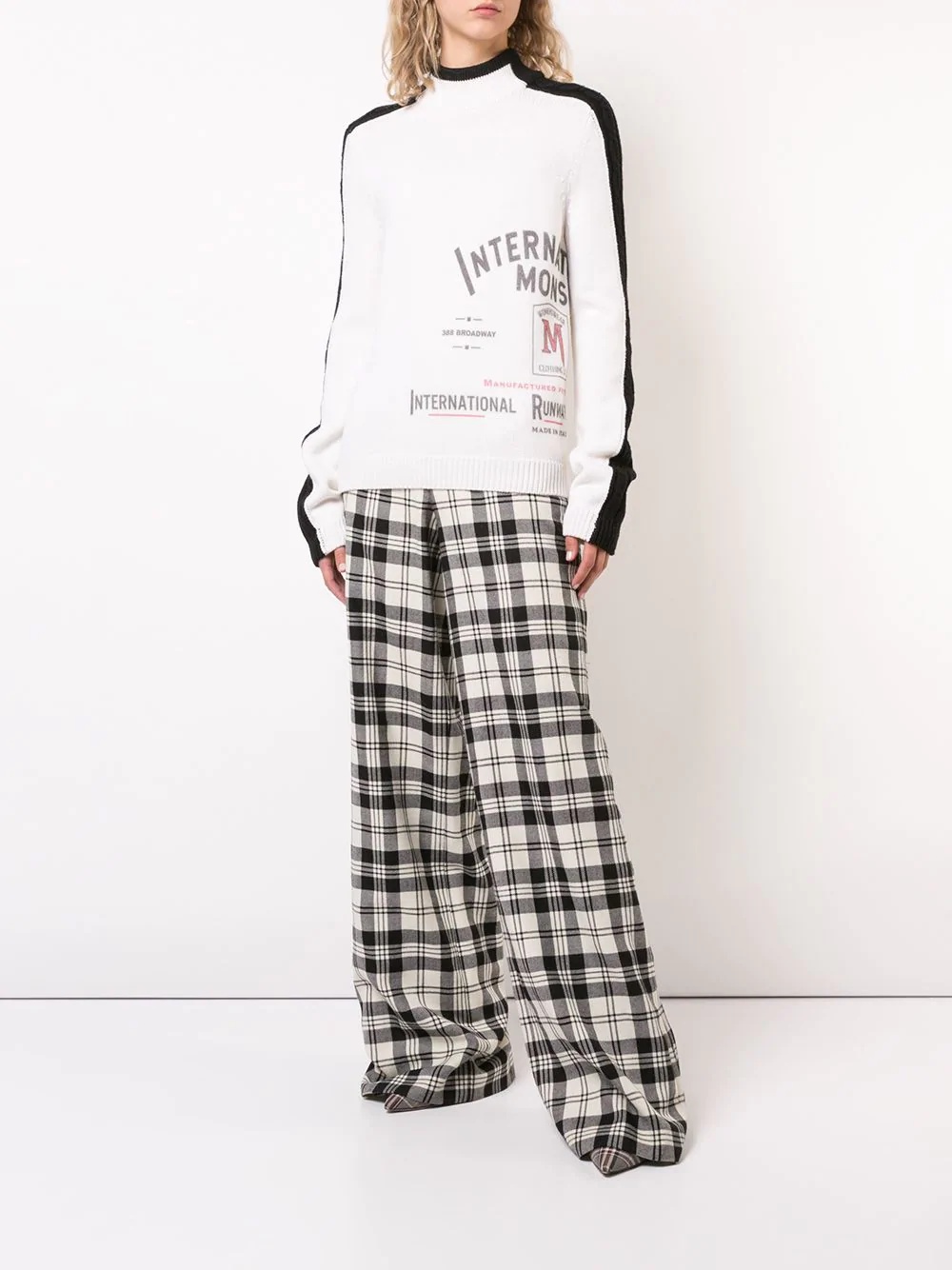 plaid crooked wide-leg trousers  - 2