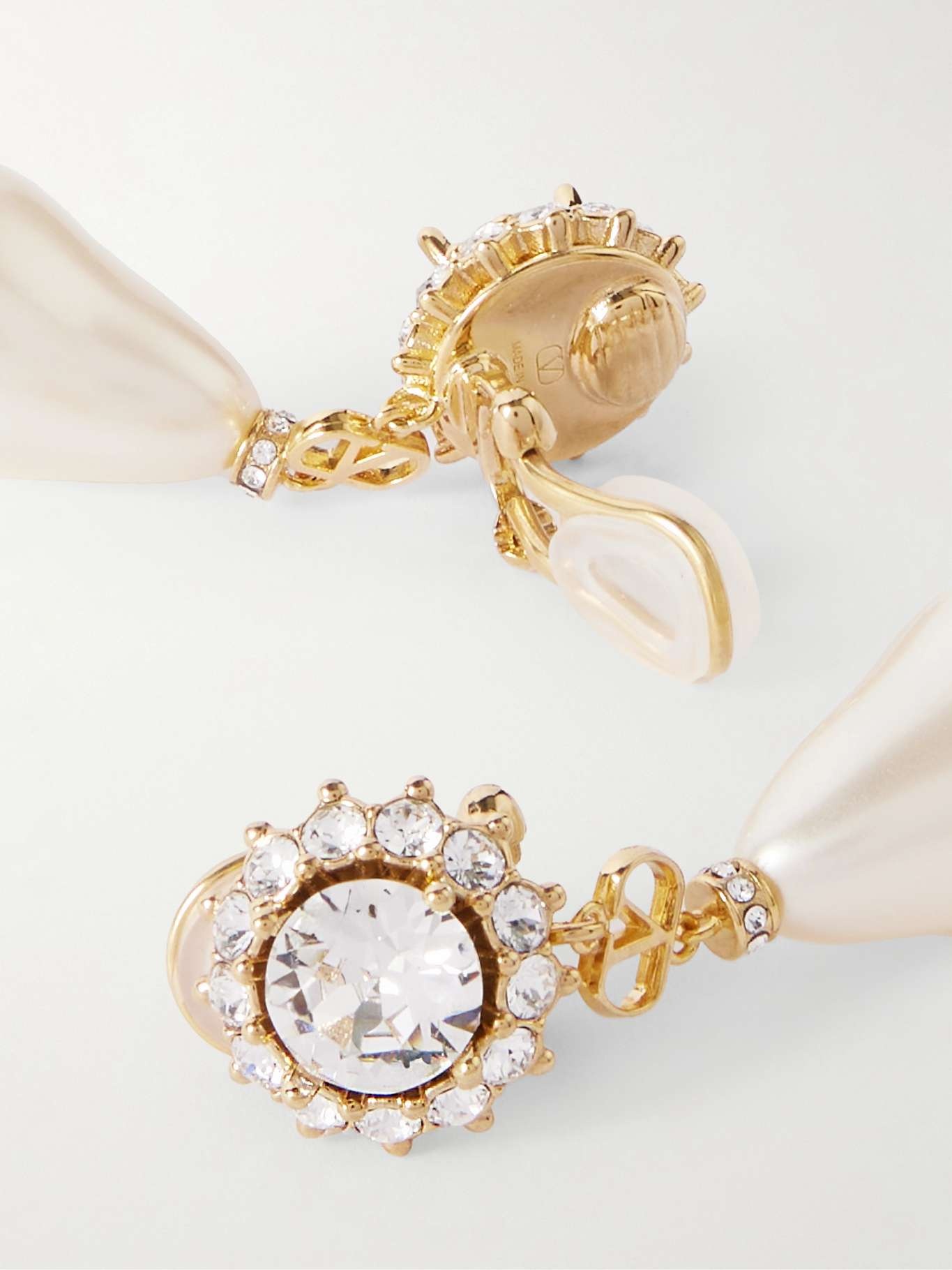 Gold-tone, faux pearl, crystal and resin clip earrings White - 3