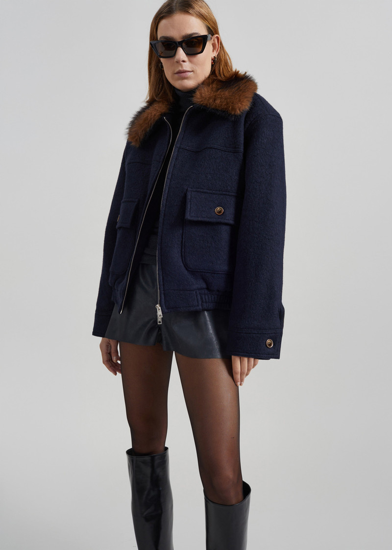 Elmont Brushed Wool Quilted Jacket - Dark Navy 8