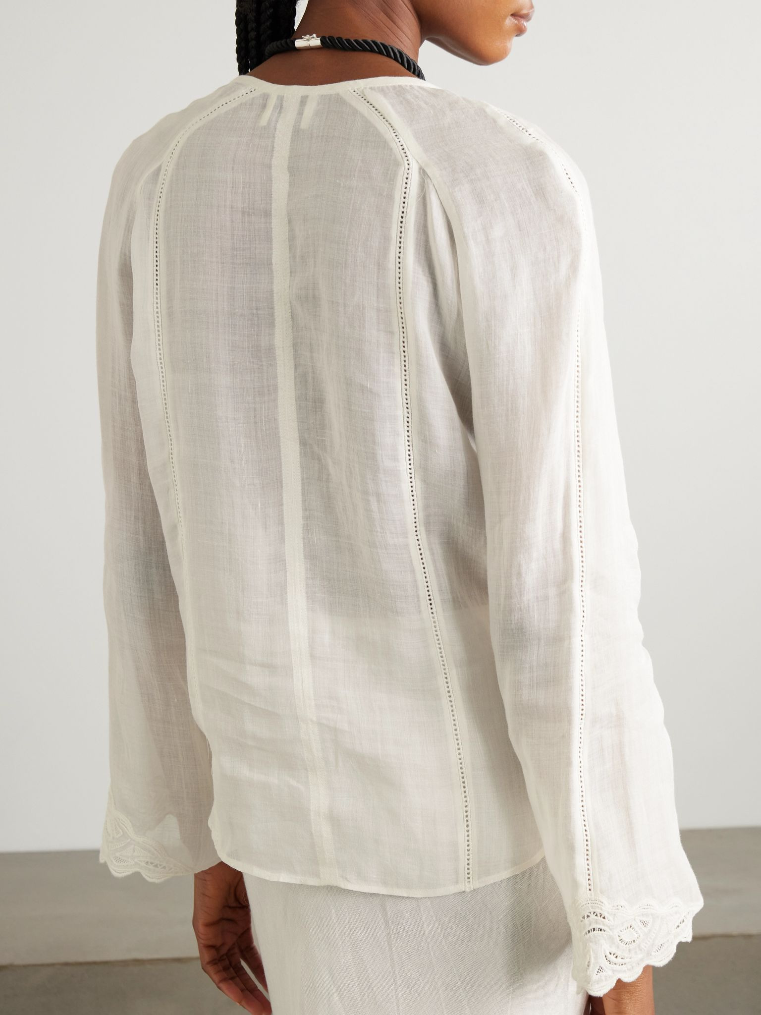 Luciele broderie anglaise-trimmed ramie blouse Ivory - 4