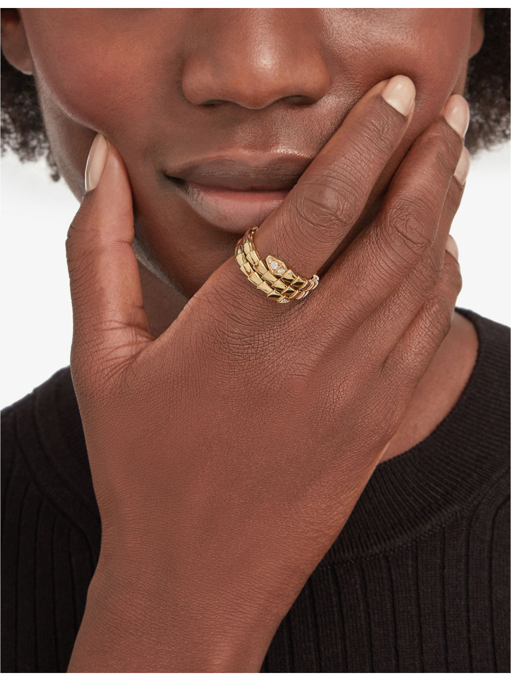 Serpenti Viper 18ct yellow-gold and 0.1ct round-cut diamond ring - 2