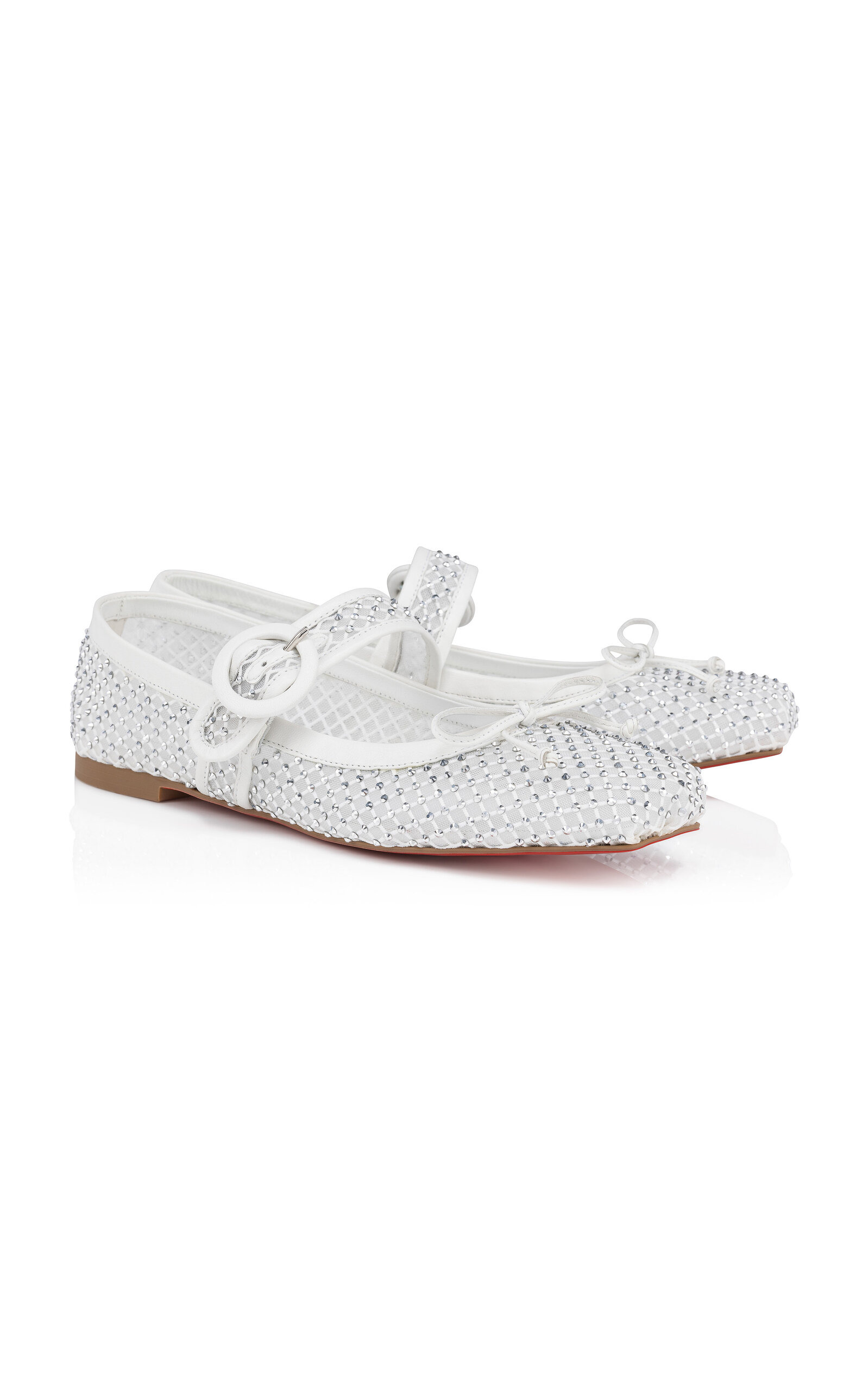 Mamastrapitina Crystal-Embellished Mesh Ballet Flats white - 3