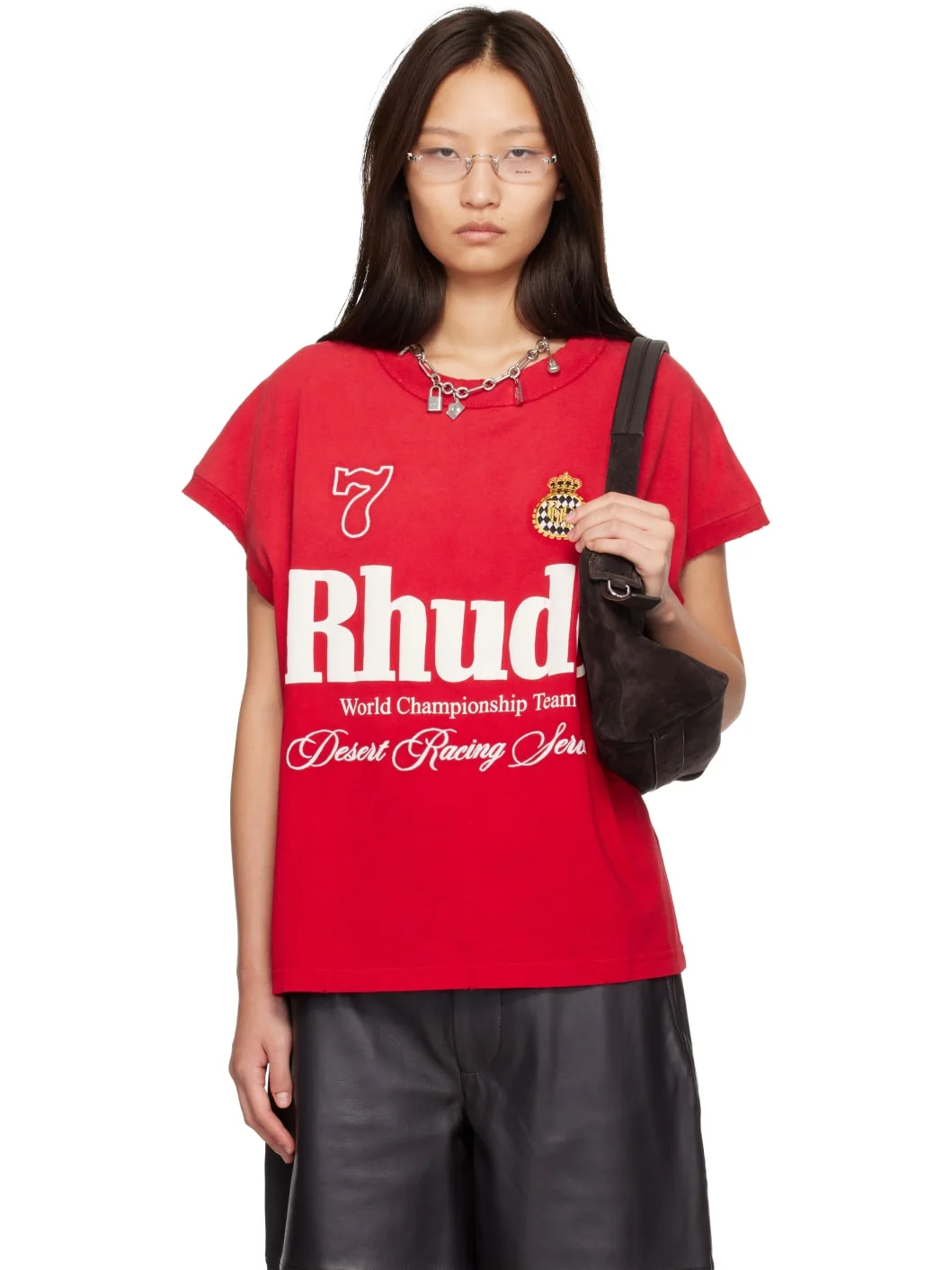 Red 'Rhude Desert Racing' Script Cut-Off T-shirt - 1