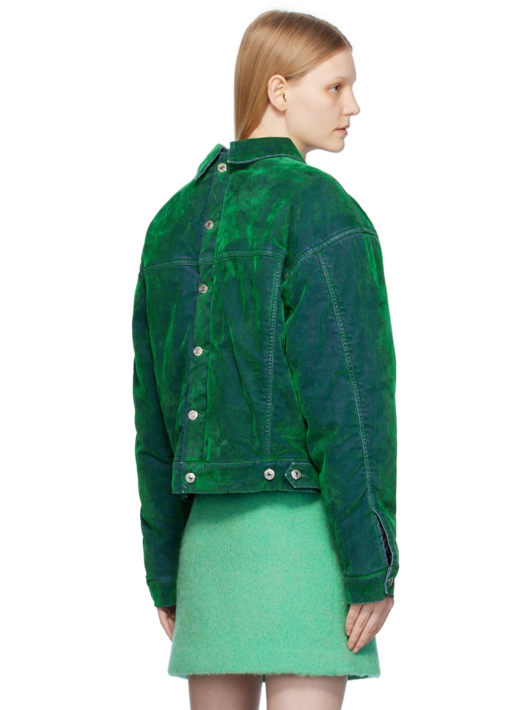 Green Flocked Denim Jacket - 3