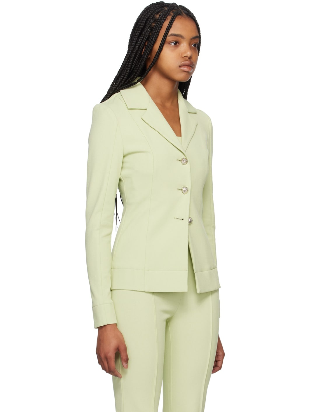Green Notched Lapel Blazer - 2