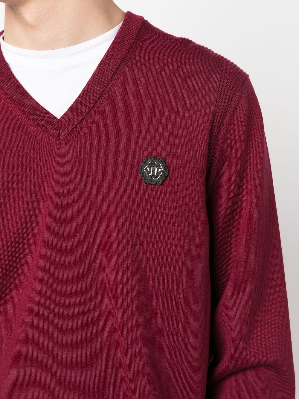 logo-patch V-neck jumper - 5