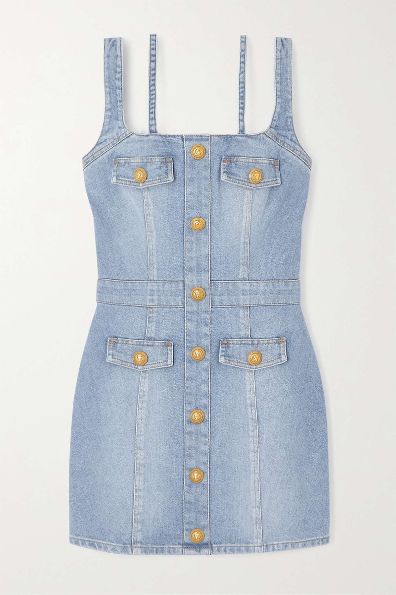 Button-embellished stretch-denim mini dress 1
