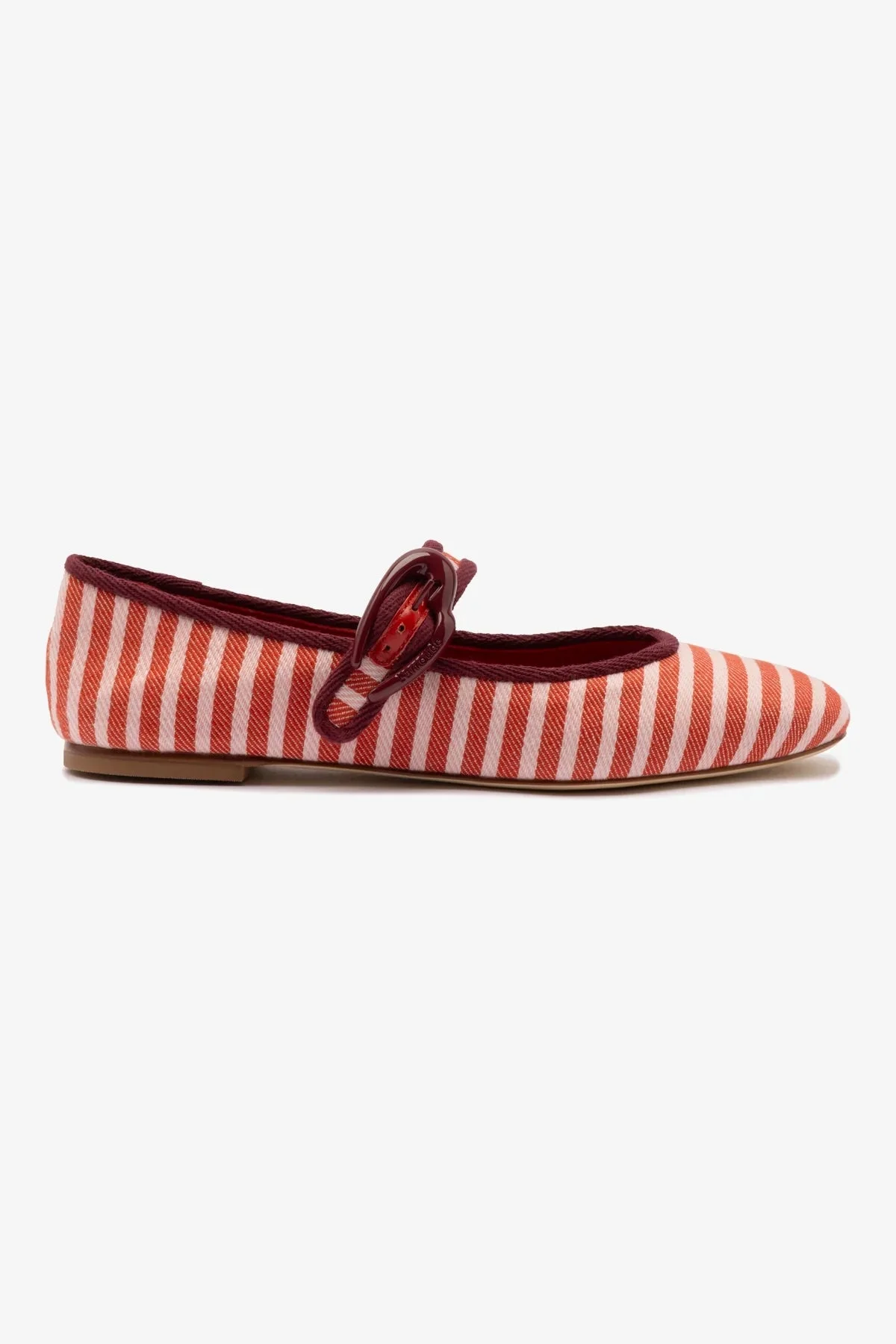 Verona Ballet Flat In Tulip and Carmine Striped Fabric and Burgundy Trimming - 1