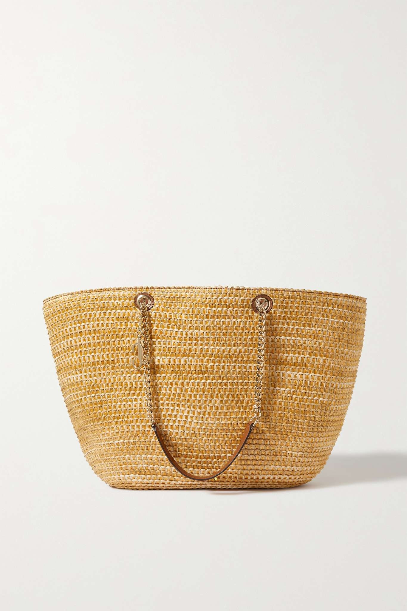 Mari leather-trimmed raffia tote - 1