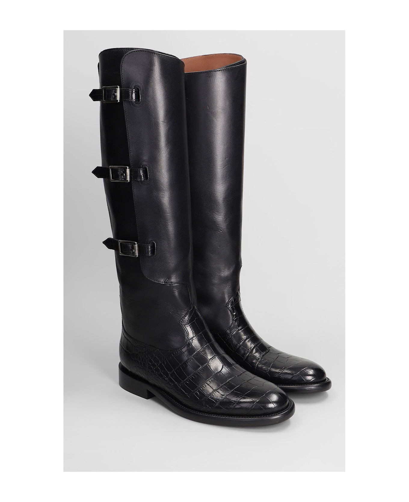 Montana Buckle Boot Low Heels Boots In Black Leather - 2