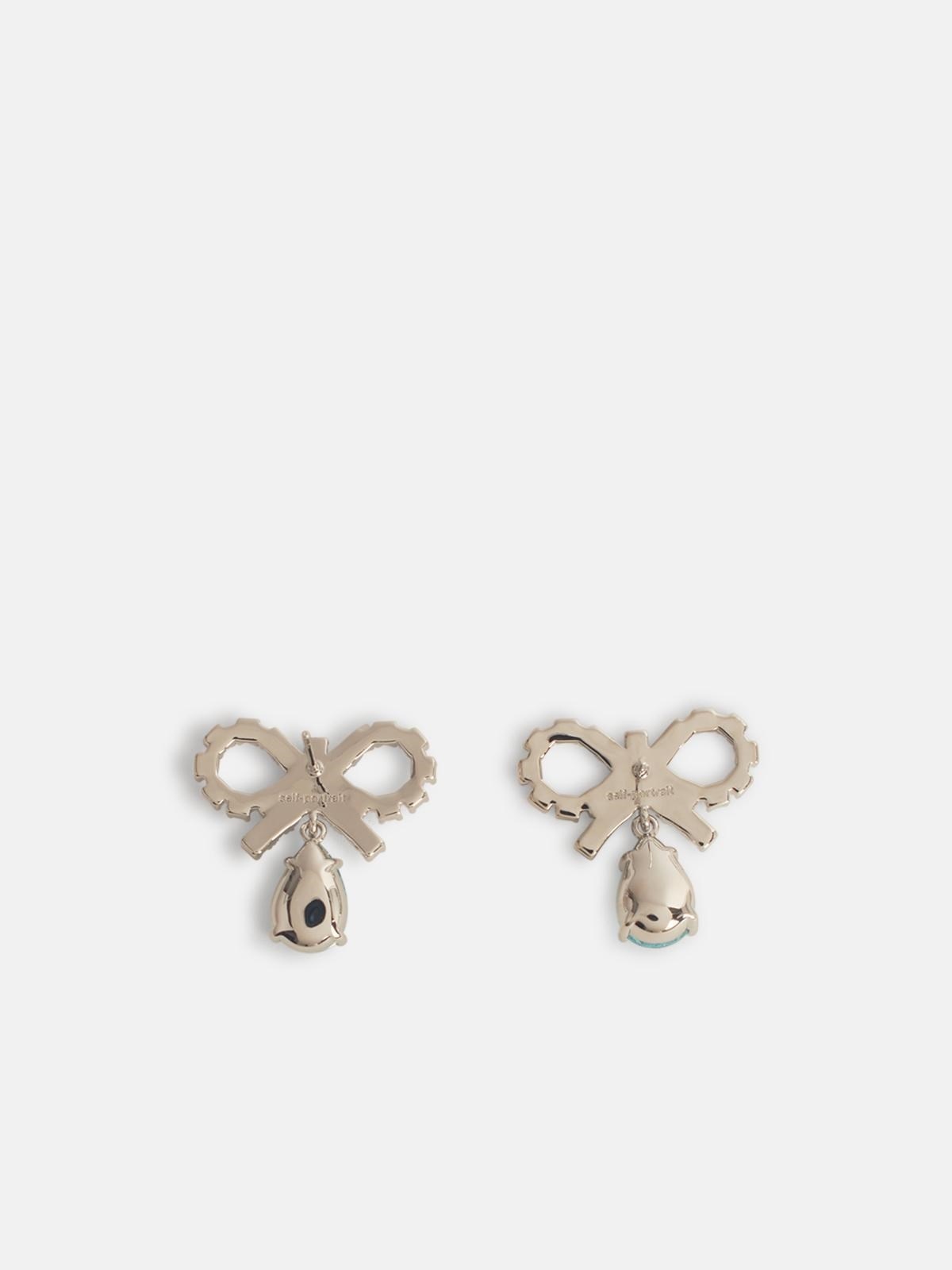 'MICRO BOW BLUE DROPLET' SILVER BRASS EARRINGS - 2