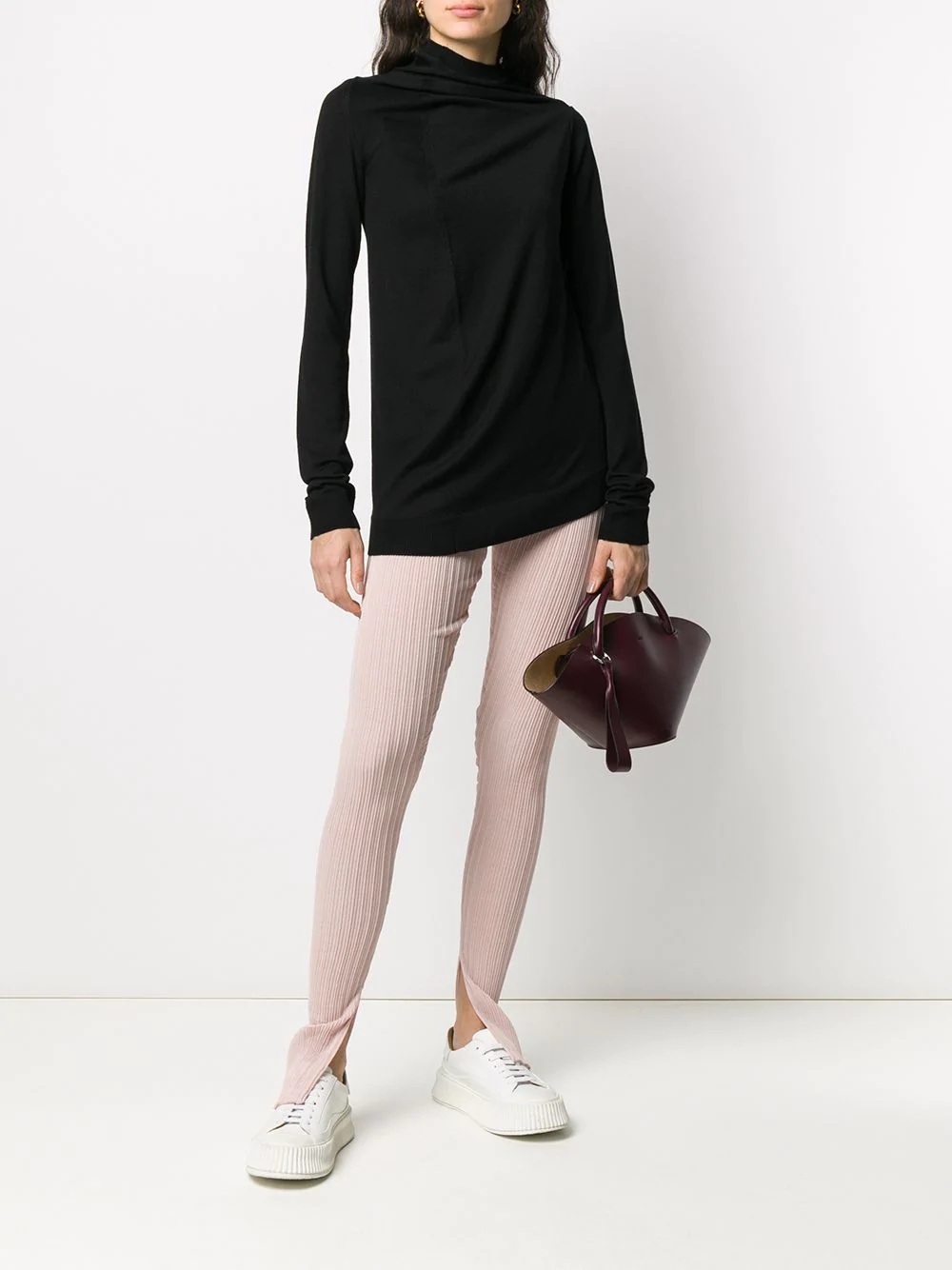 asymmetric draped high-neck jumper - 2