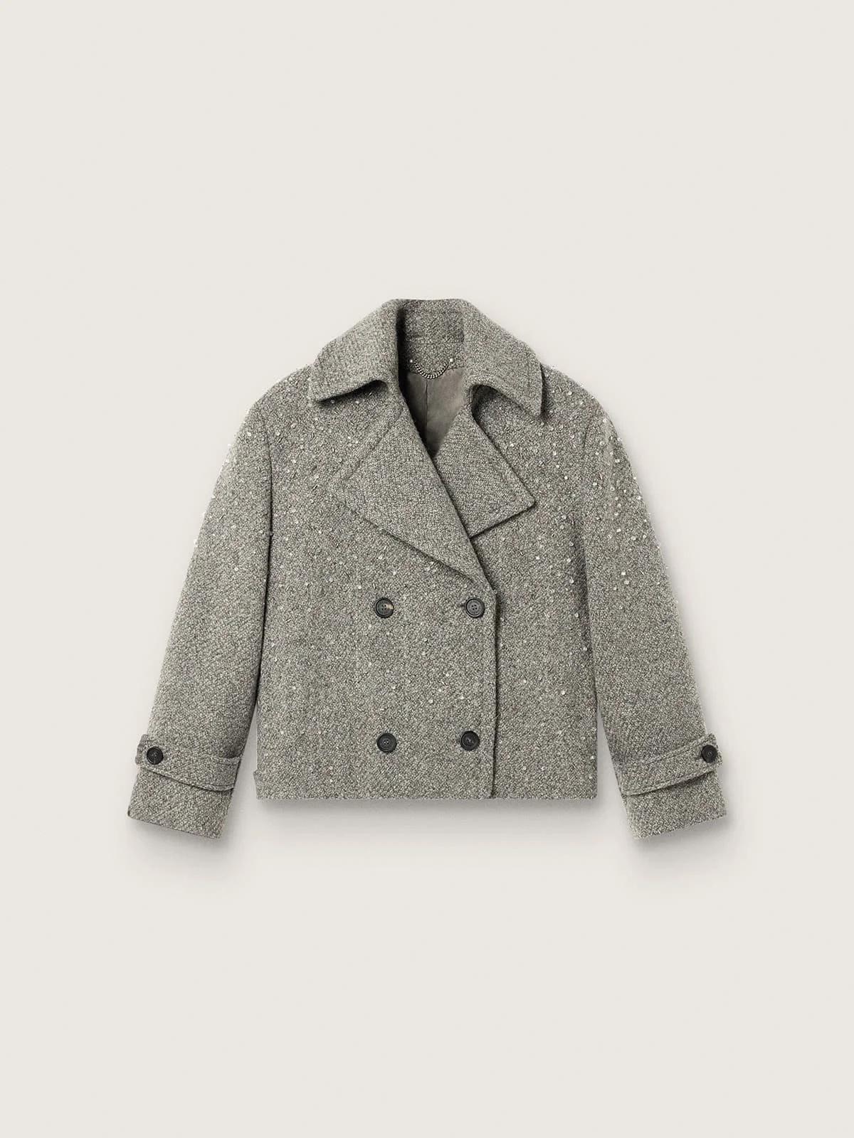 Women's double-breasted jacket in gray melange wool with rhinestones - 1