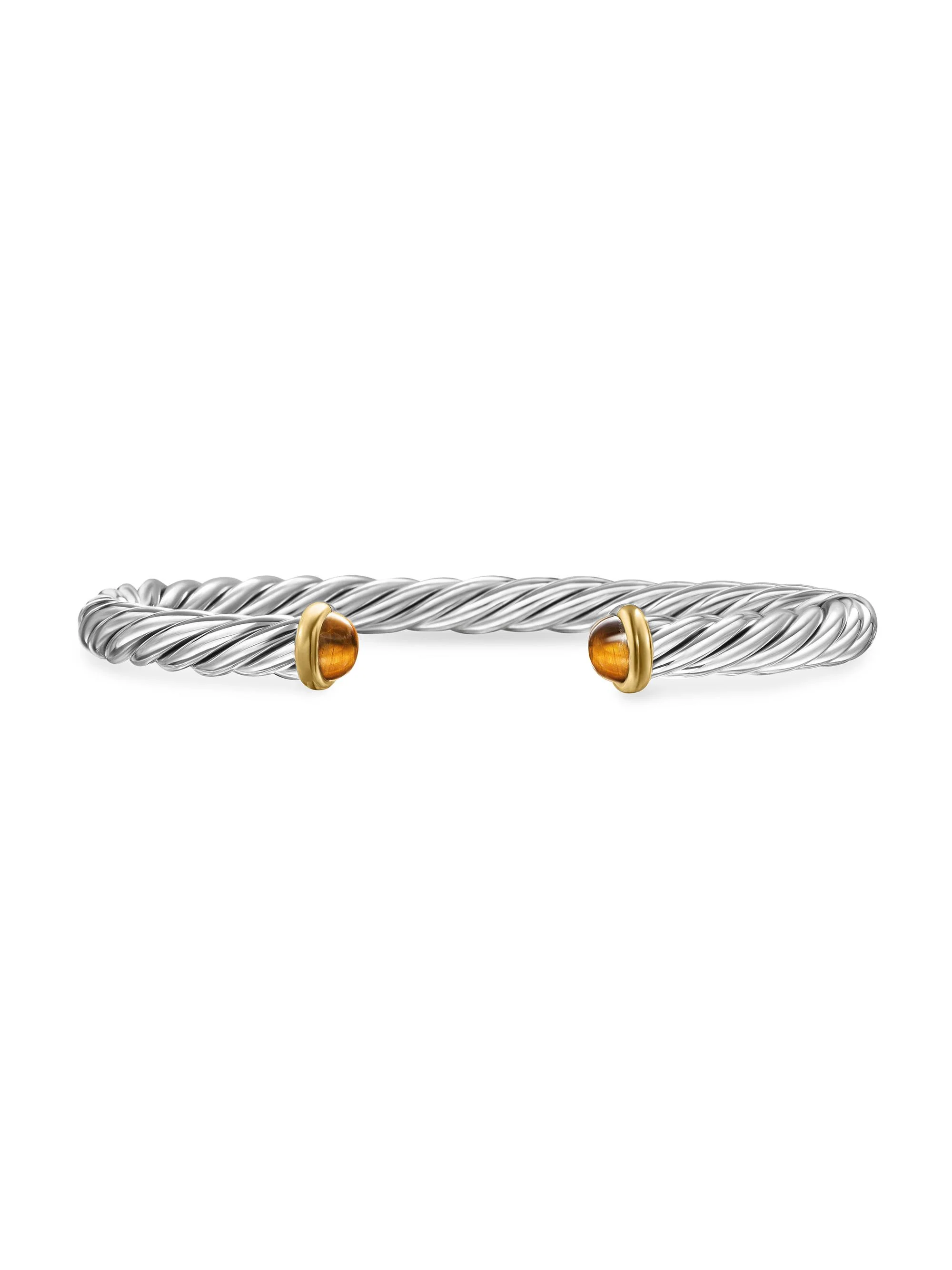 Men's Cable Cuff Bracelet in Sterling Silver - Tigers Eye - 1