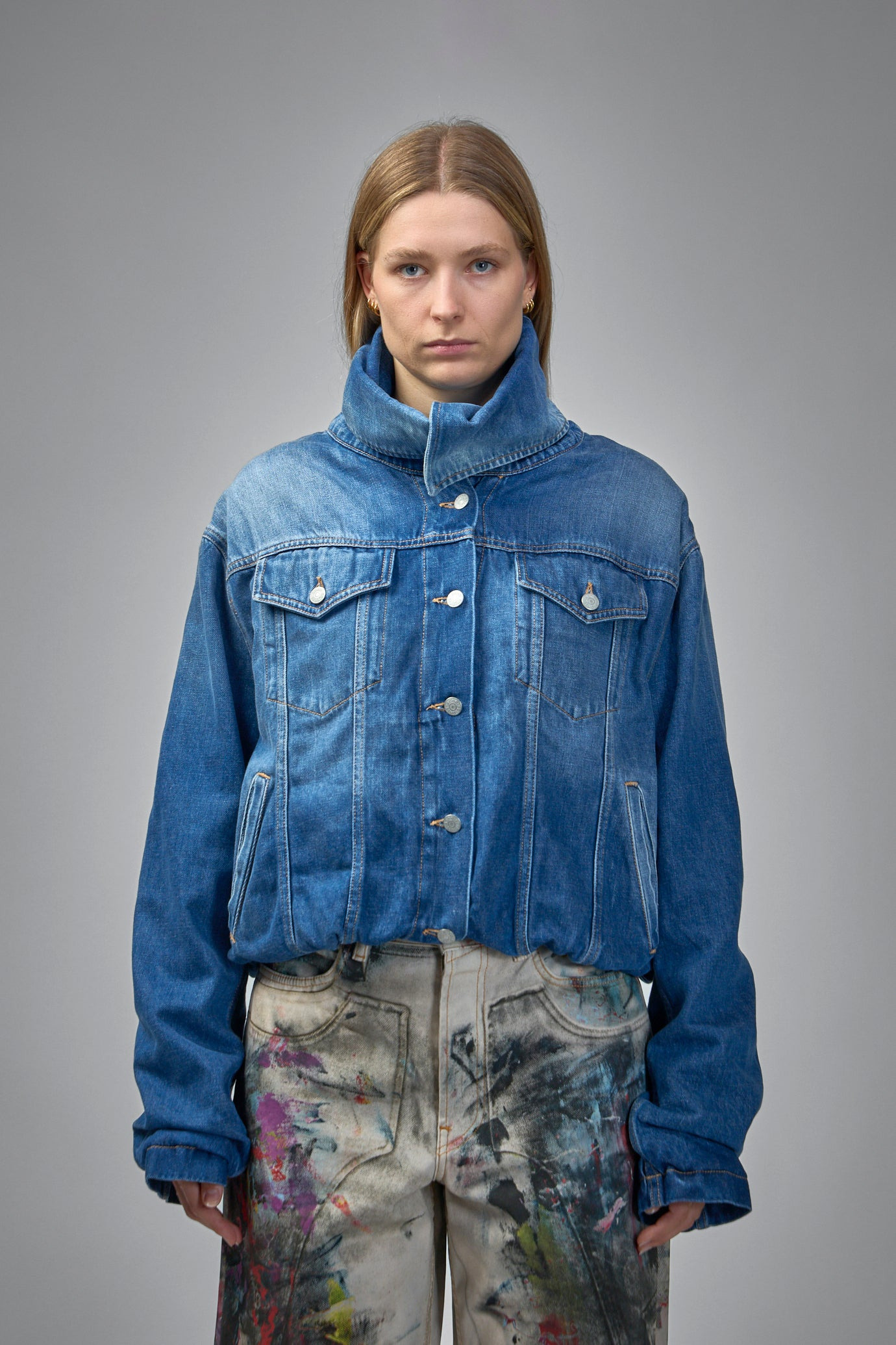 Crinkled Denim Jacket - 1