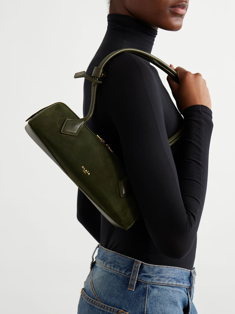 Alaïa Le Teckel small leather-trimmed suede shoulder bag Green outlook