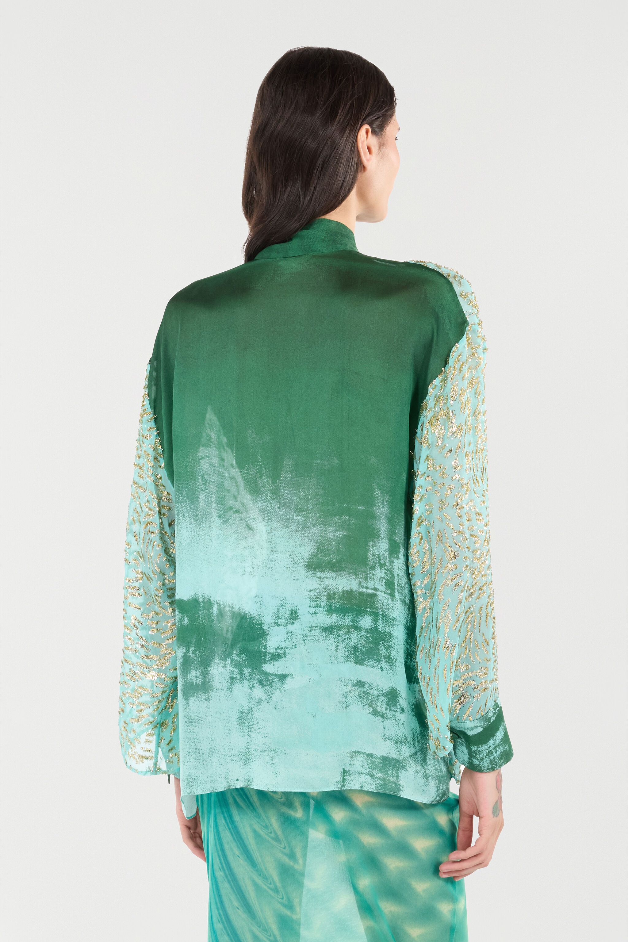 Silk Blend Blouse with Shimmering Pattern - 4