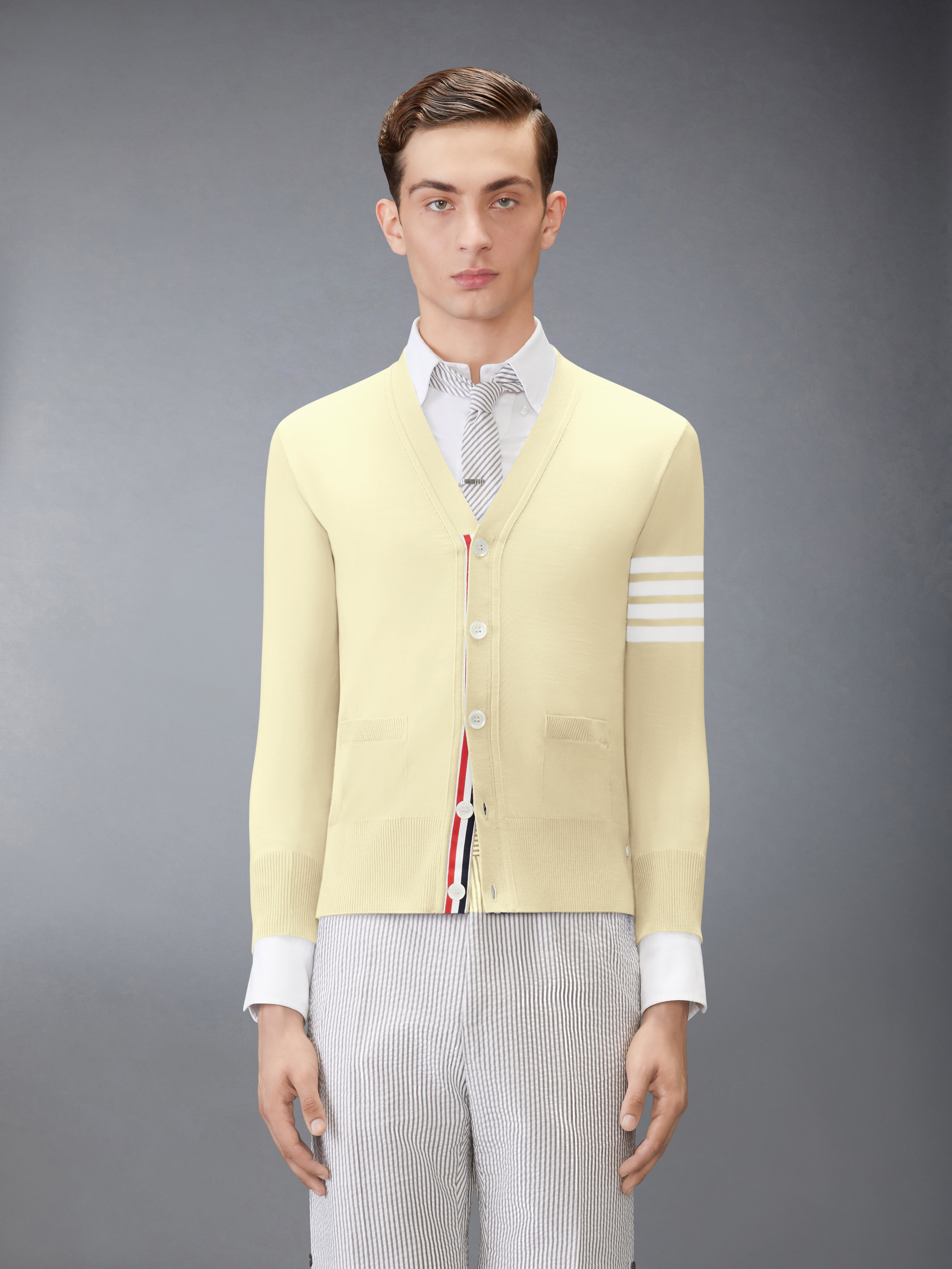 MERINO WOOL 4-BAR CLASSIC V-NECK CARDIGAN - 2