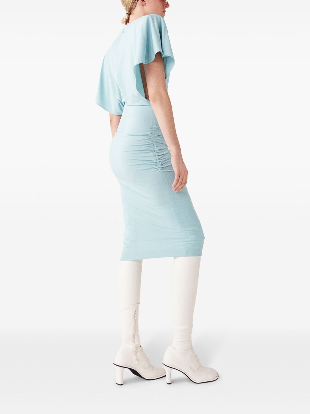 padded-shoulder short-sleeve midi dress - 5