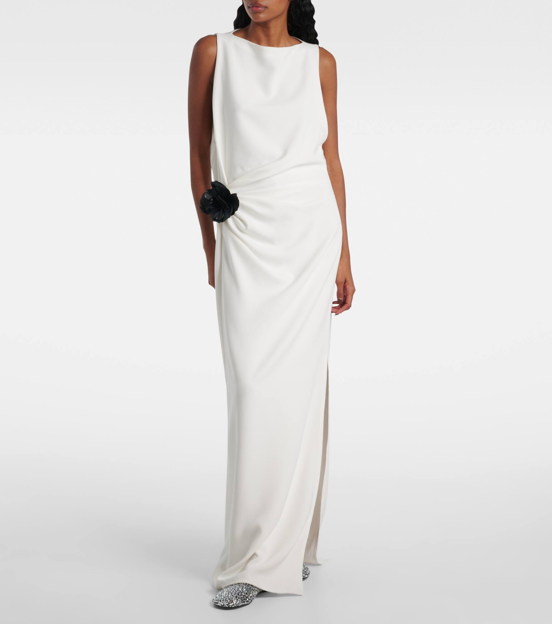 Indria floral-appliqué crêpe cocktail dress - 2