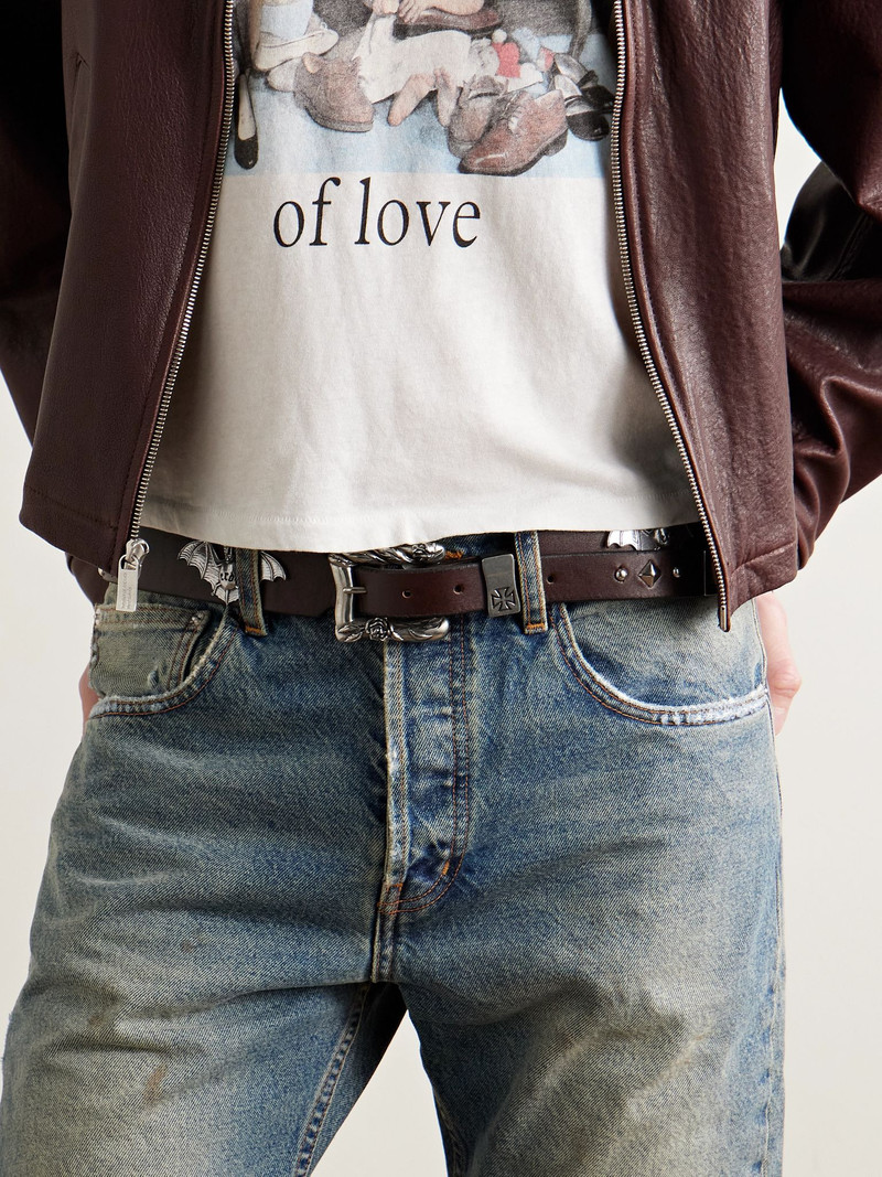 Enfants Riches Déprimés 4cm Studded Leather Belt Brown outlook