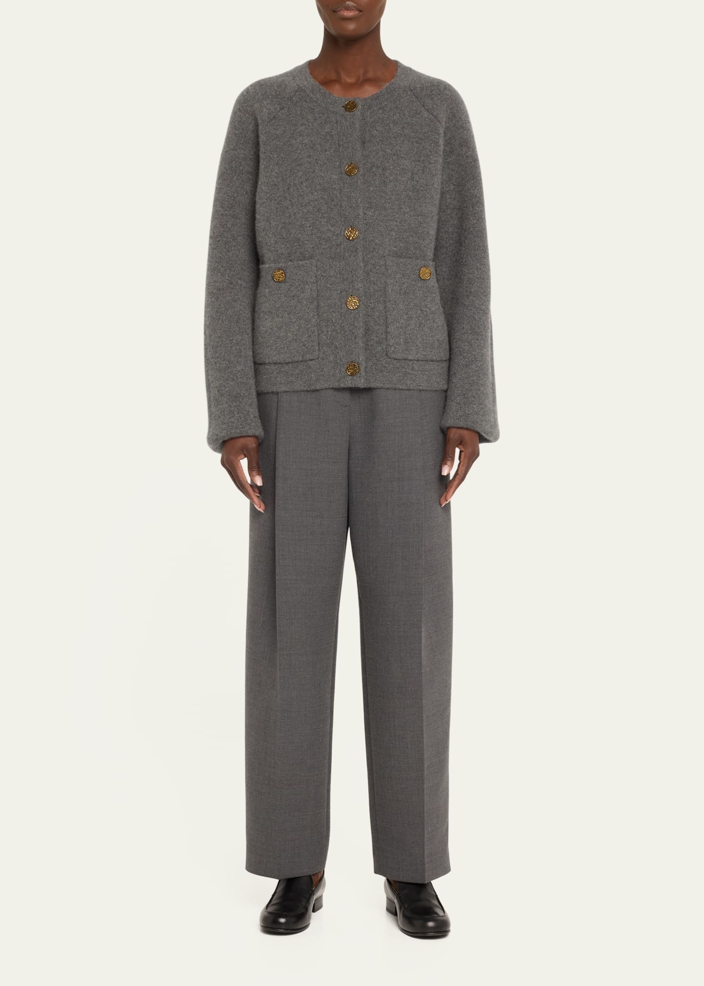 Hammered Button Wool Cashmere Cardigan - 2