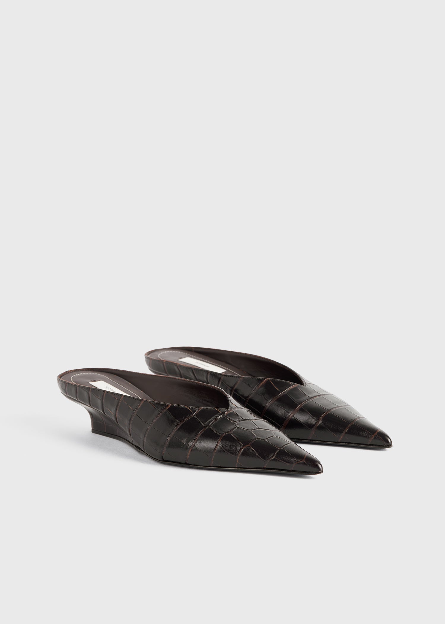 Sharp croco-embossed wedge mules dark brown - 7