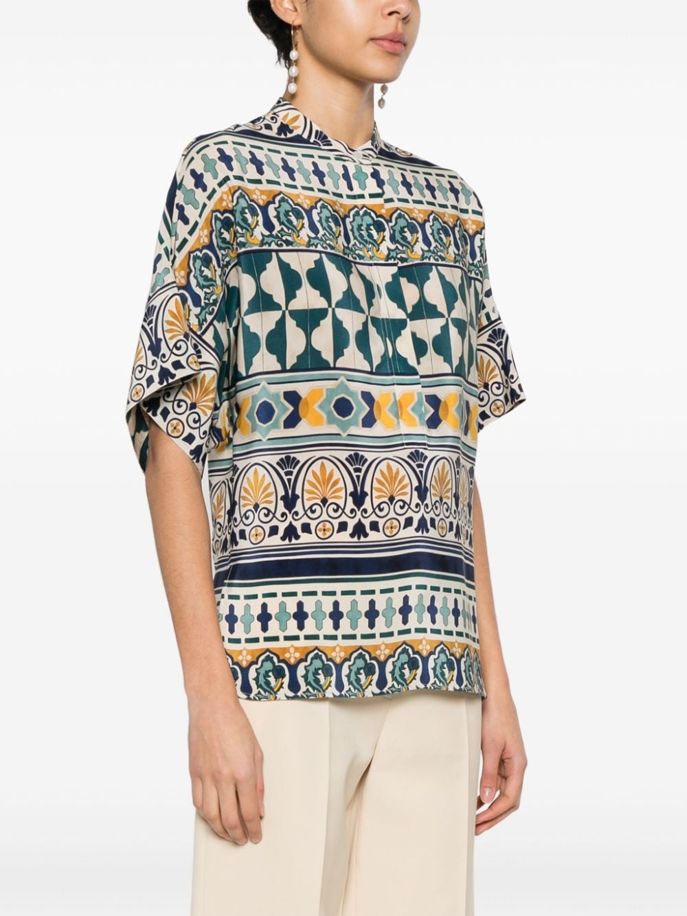 geometric-pattern silk shirt - 3
