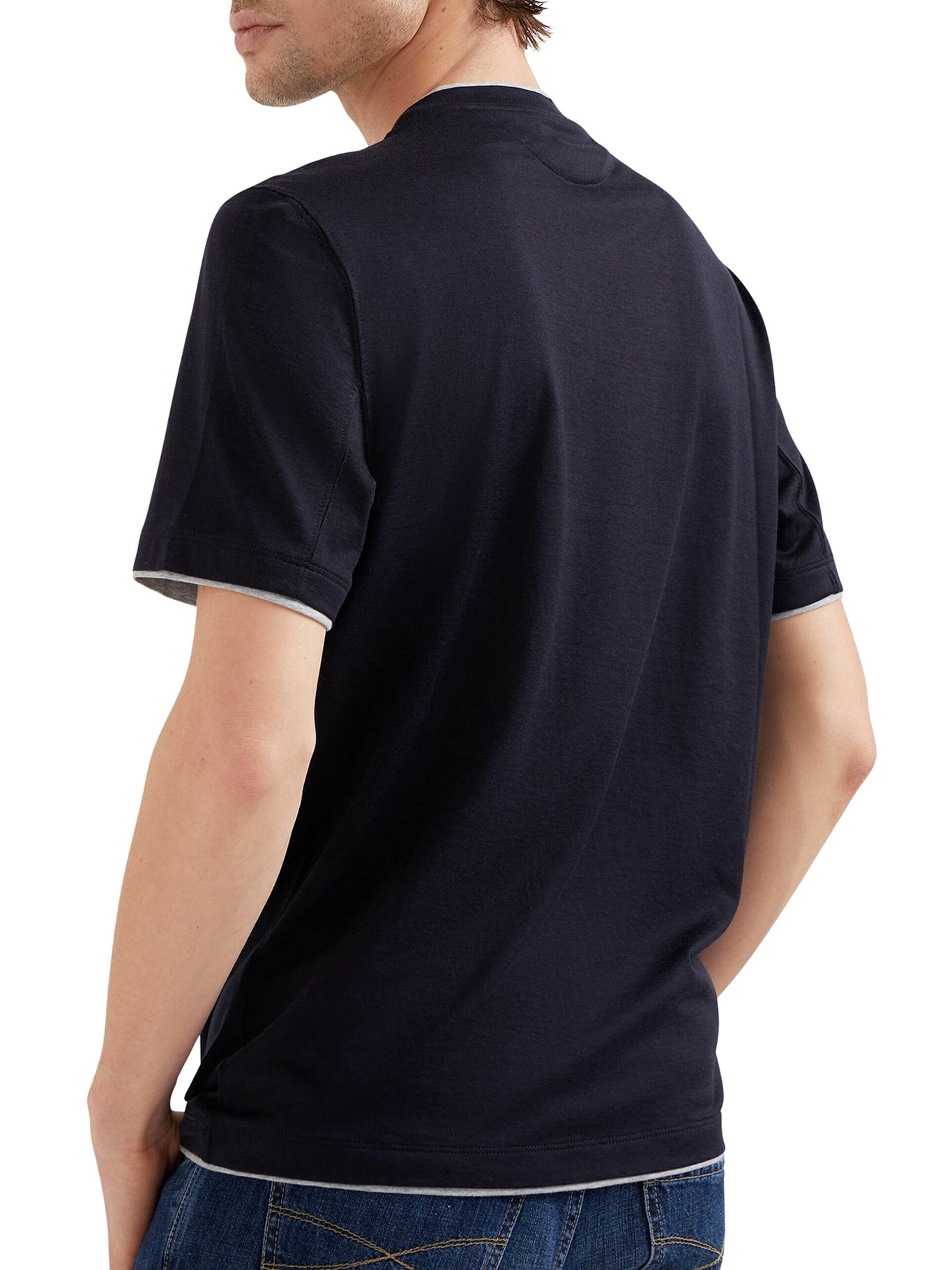 【送料&関税込】Brunello Cucinelli Contrasting Edges T-shirt Brunello Cucinelli contrasting-trim Jersey T-shirt | Blue