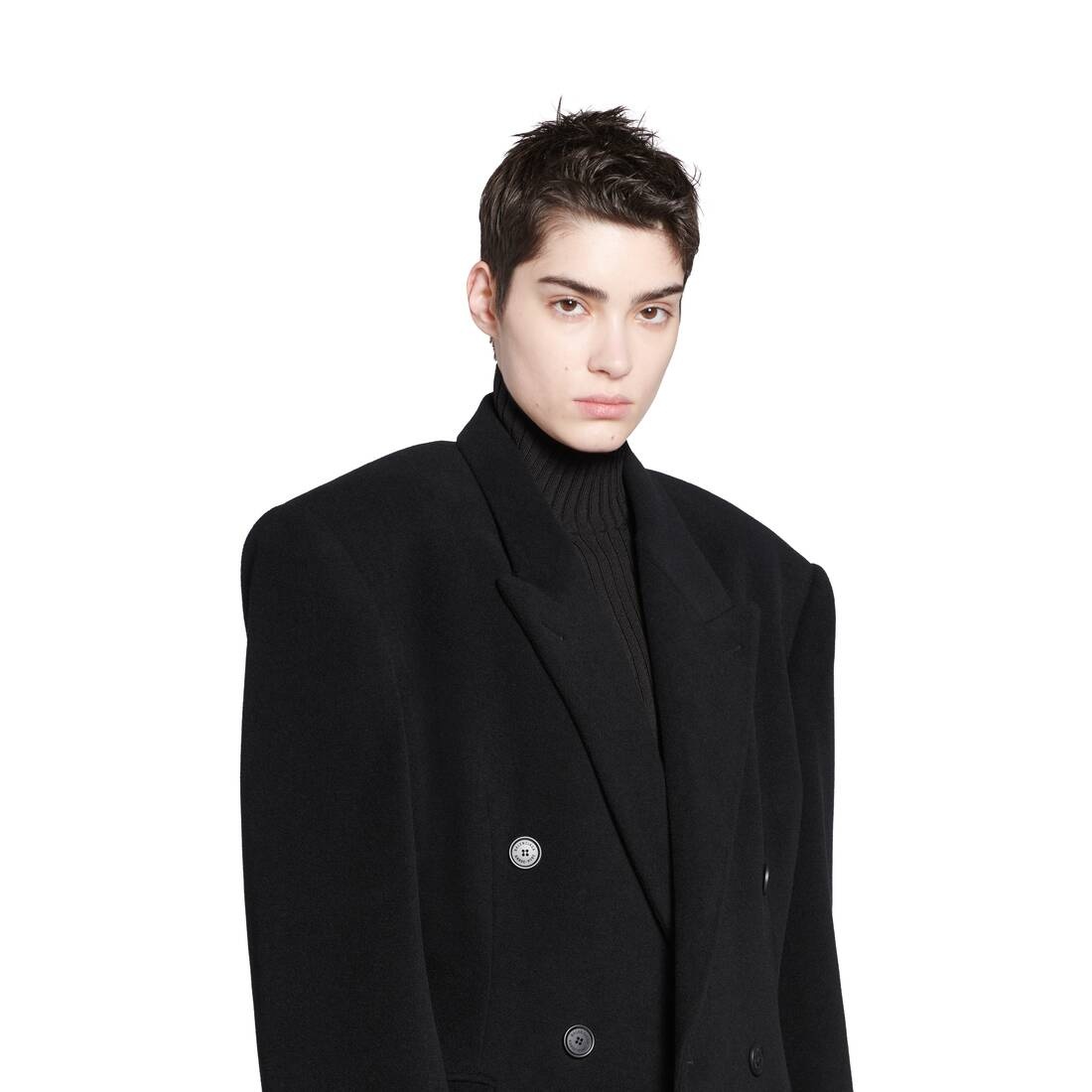 Women's Cinched Coat in Black - 5