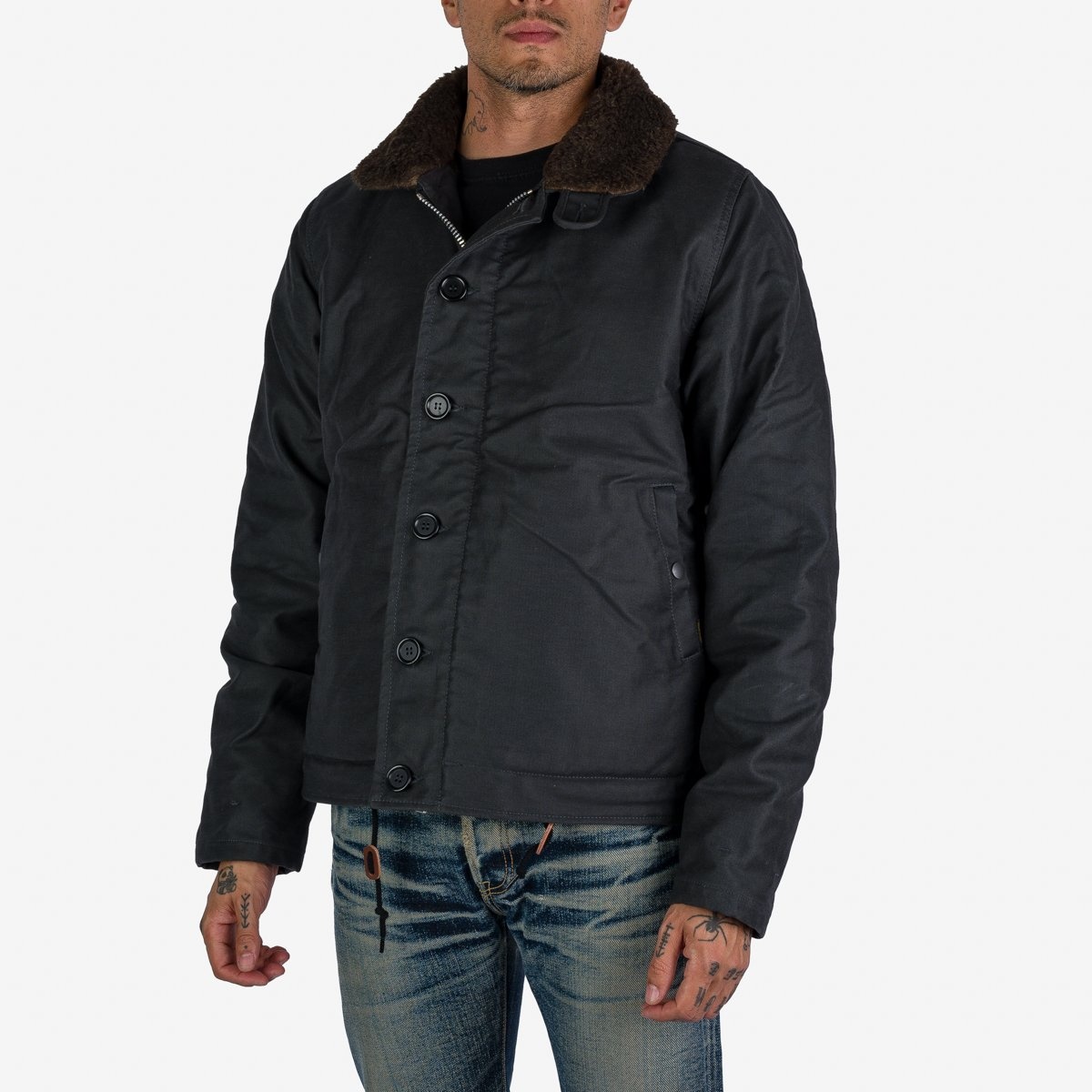 IHM-37-BLK Oiled Whipcord N1 Deck Jacket - Black - 2